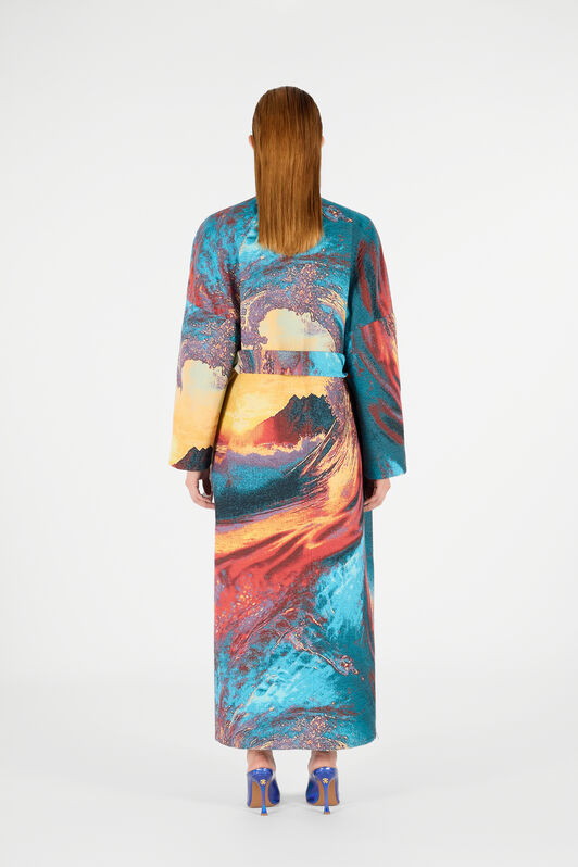 RC Itaca Print Coat with belt Blue/Orange UWT504-DJ091