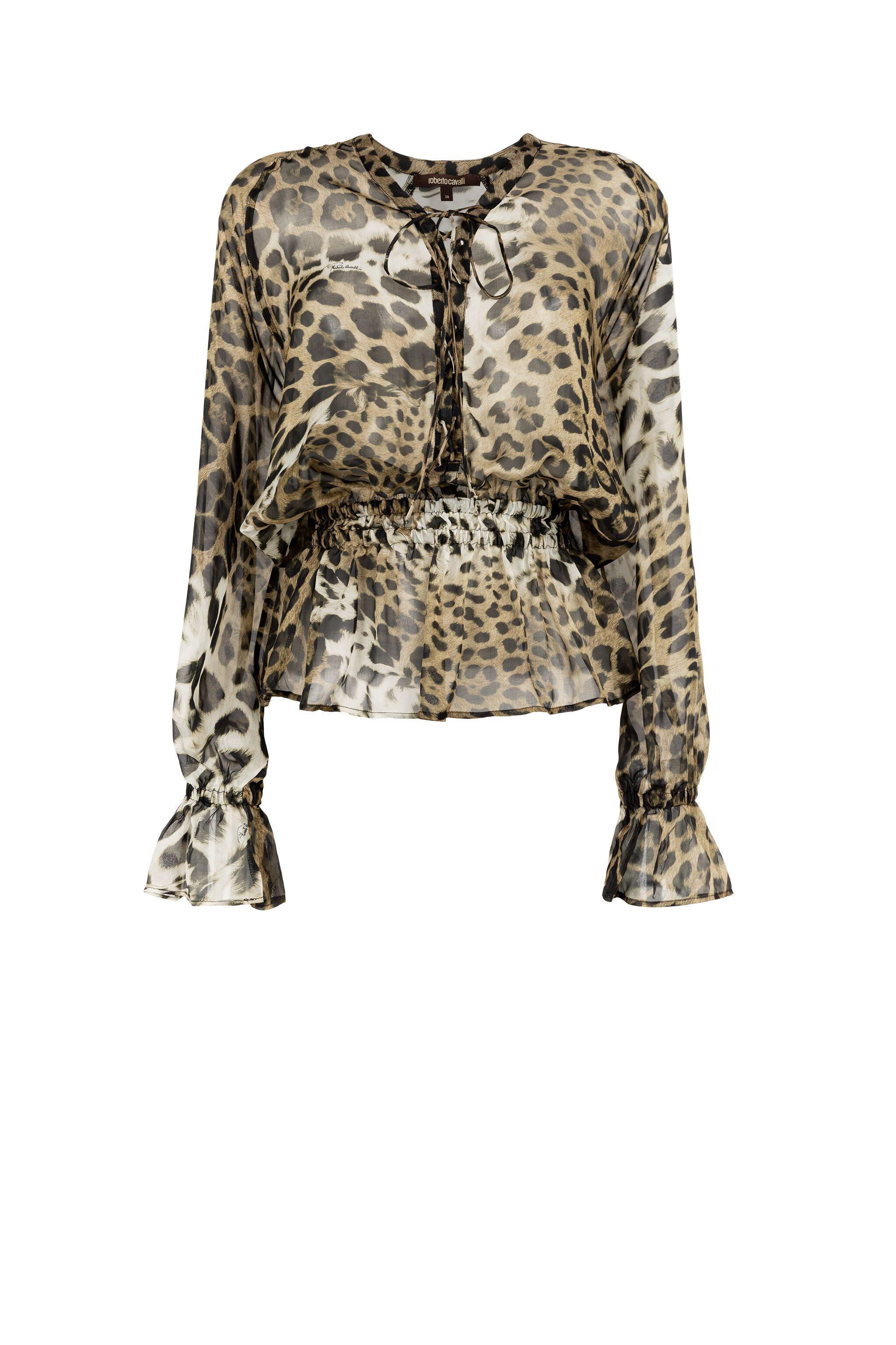 RC Leopard-Print Tie-Front Silk Top Light Brown FST712-XCQ84