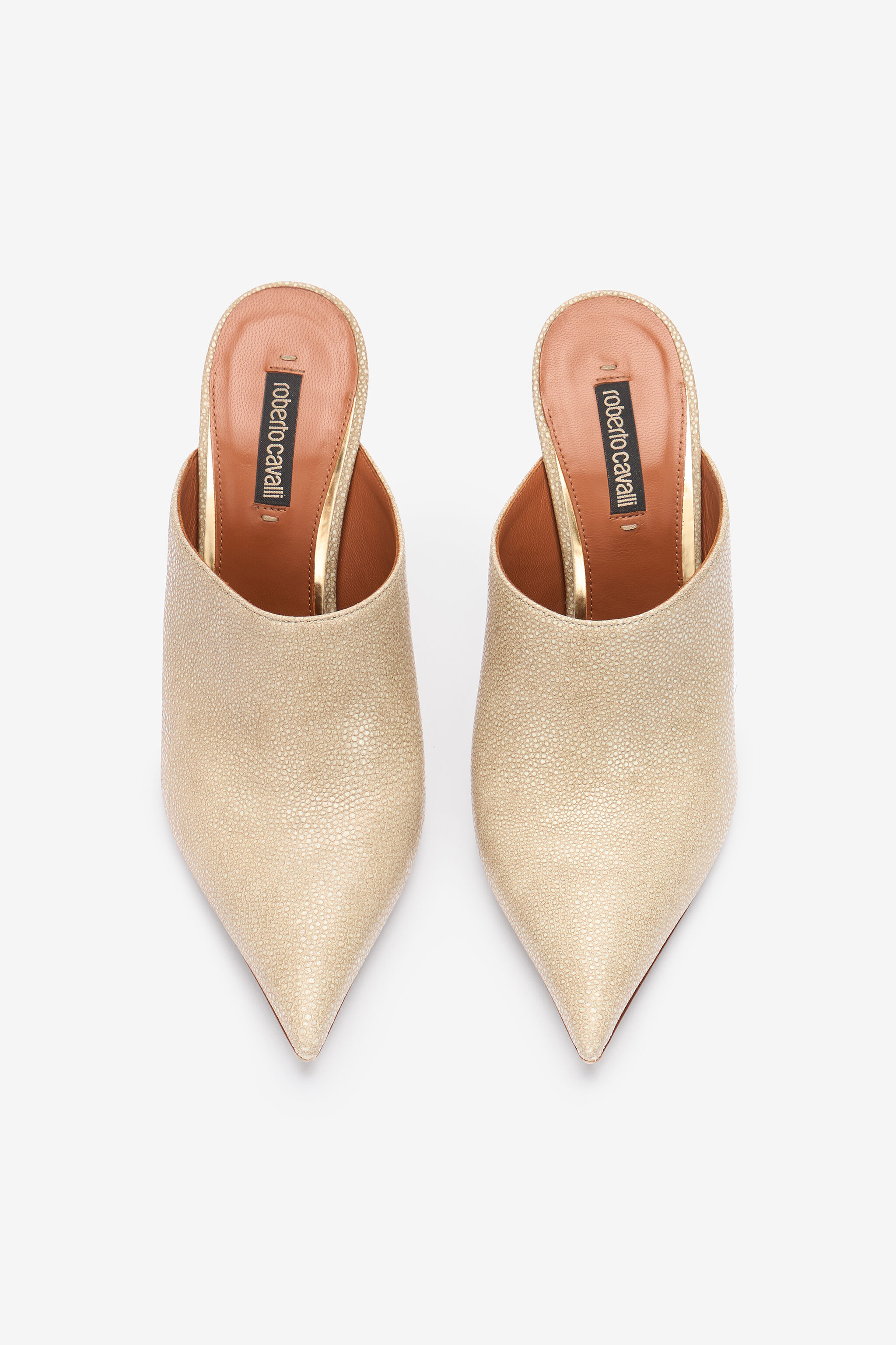 RC Leather Pointed-Toe Mules Ivory UWS015-PZI07