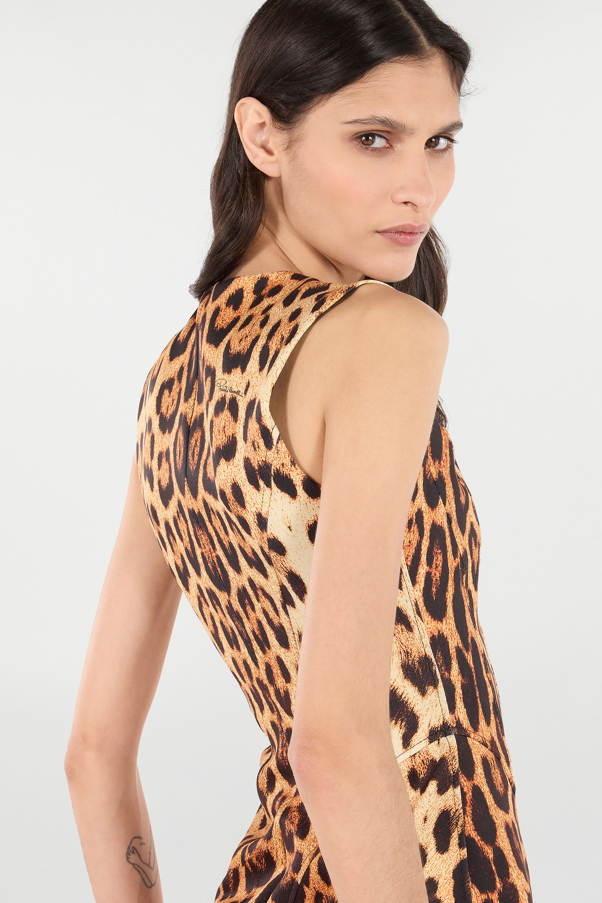 RC Mini Dress with All-Over Jaguar Skin Print Brown VKT142-JMP73