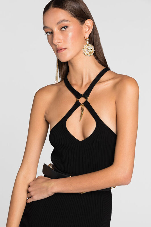RC Tiger Tooth halterneck dress Black QKM100-MI030