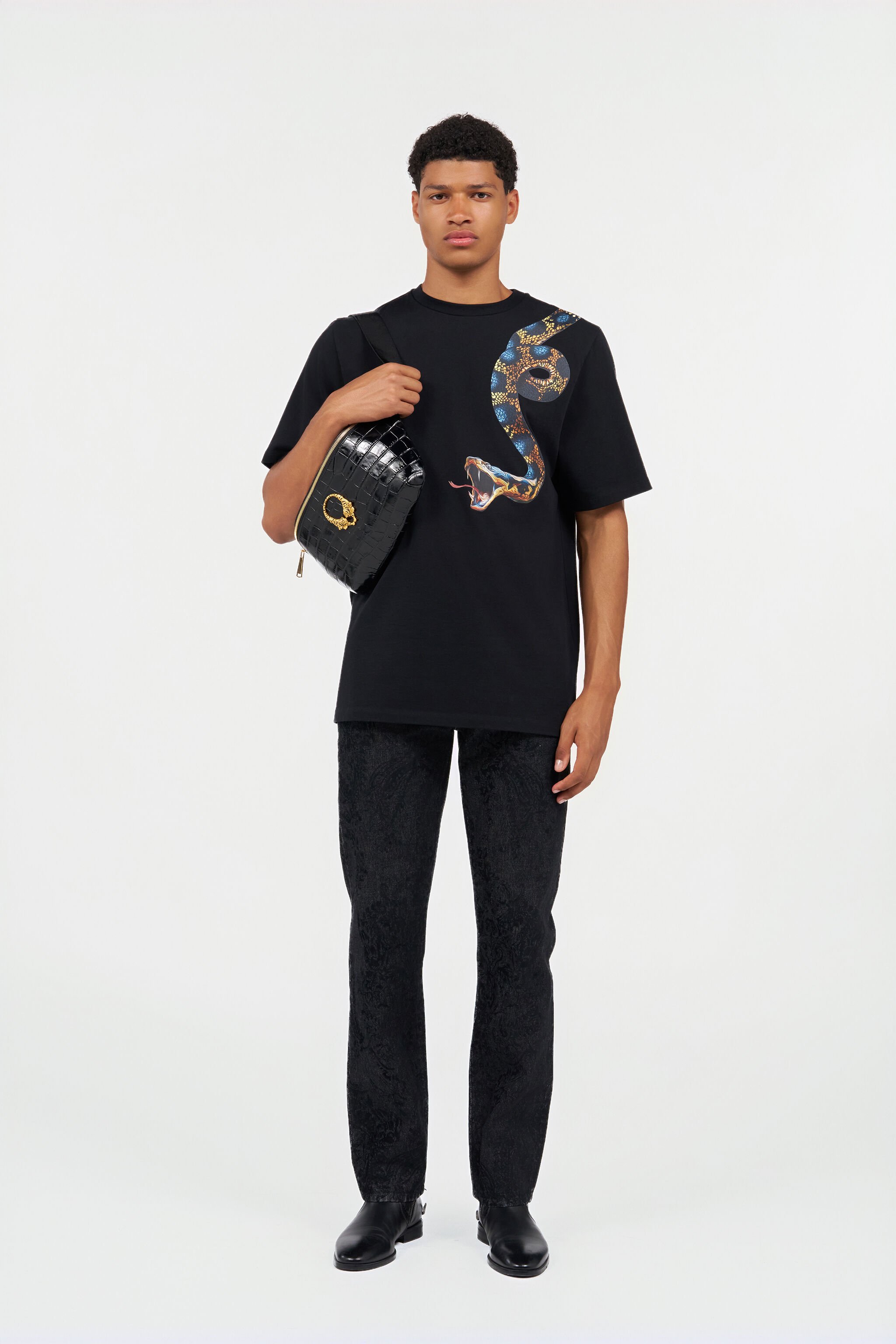 RC Cotton T-shirt with Snake Print BLACK WRT61G-JD060