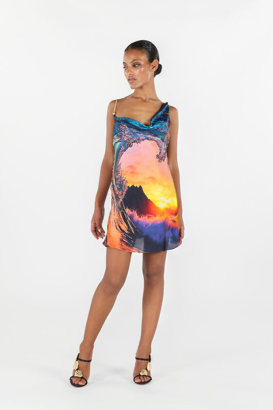 RC Itaca Print Silk Mini Dress Blue/Orange UWT135-CTN98