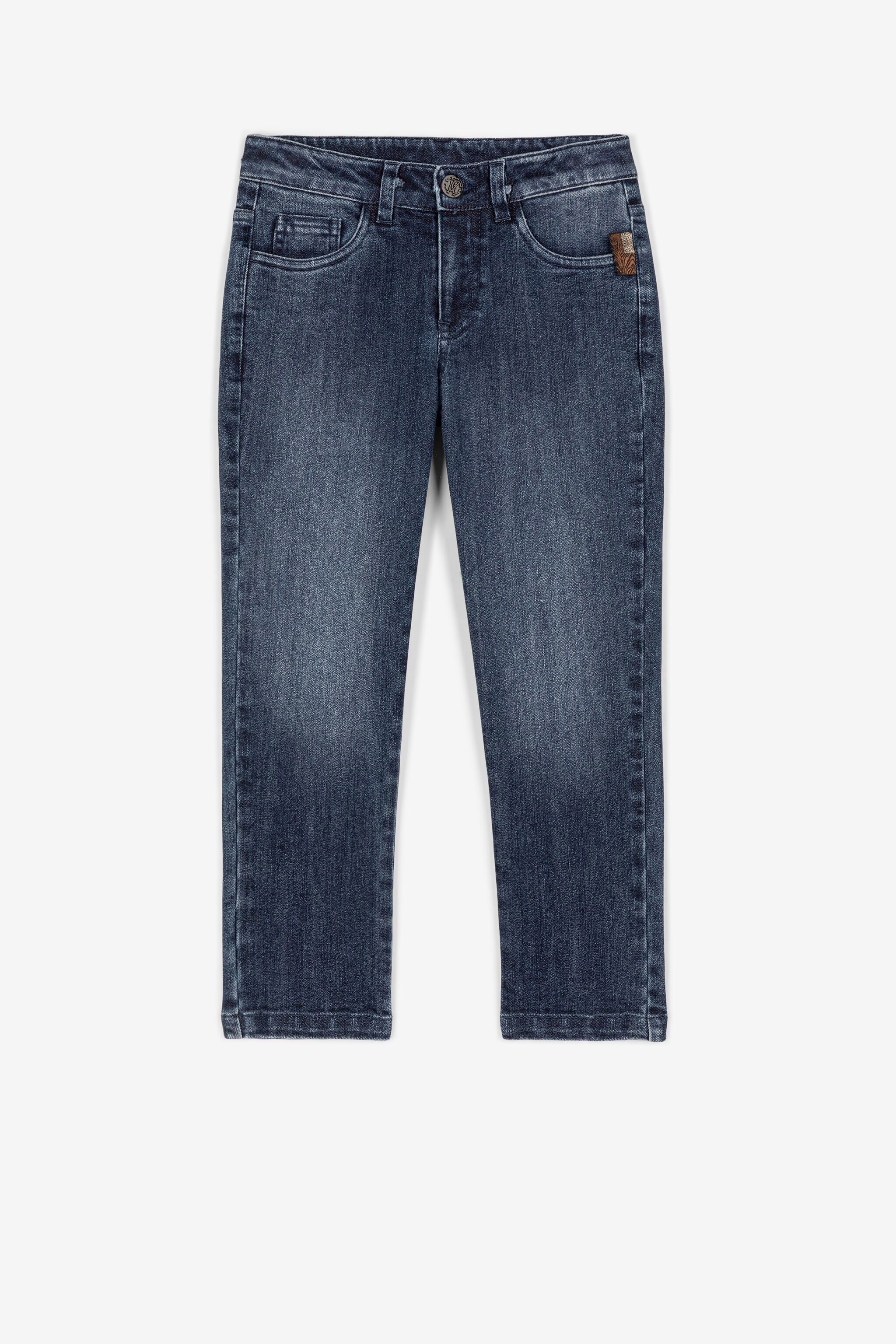 JU Gerade Jeans mit Logo-Stickerei Dunkelblau QJJ275-DS015
