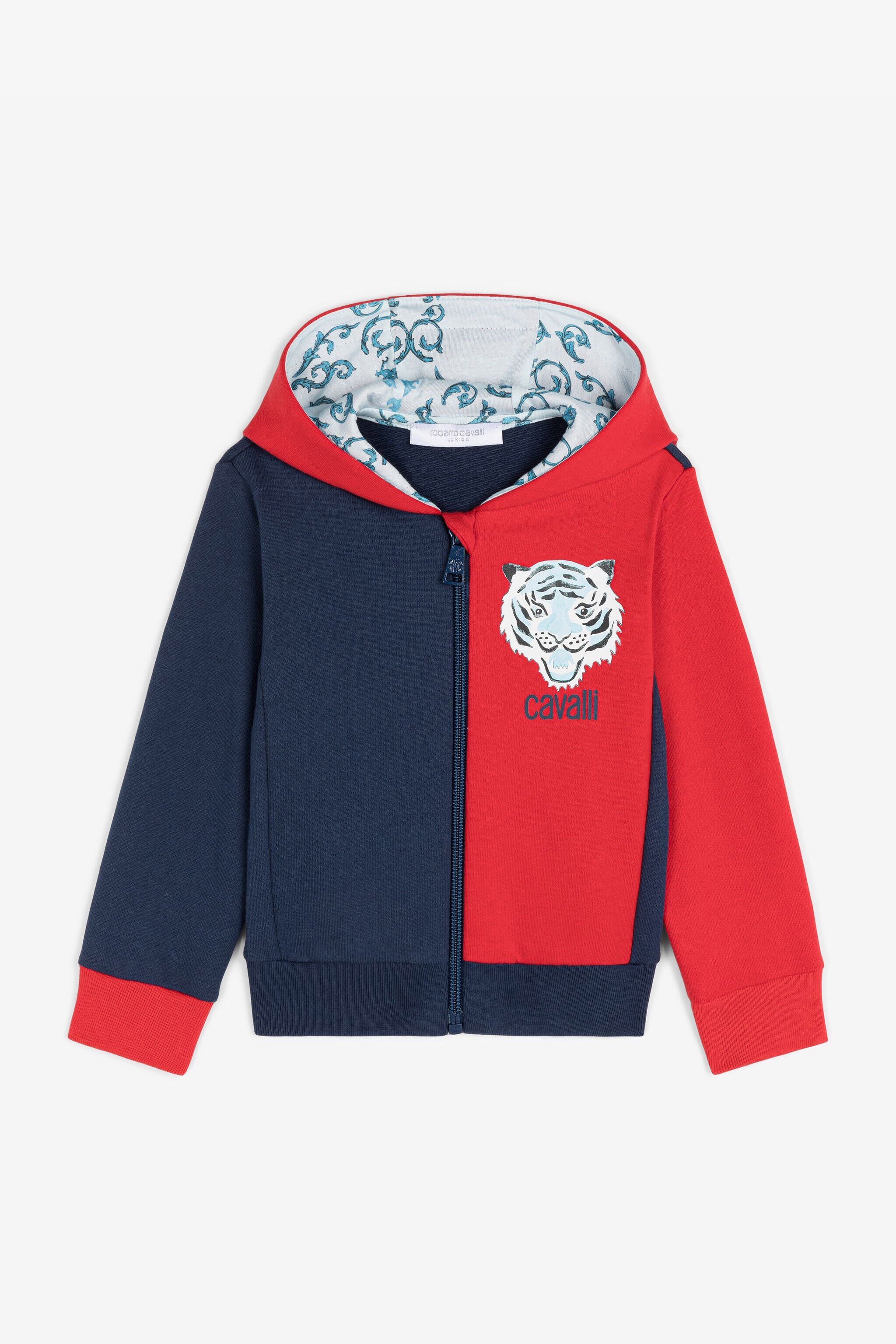 JU Tiger-Print Cotton Hoodie Red/Blue RJT908-CF050