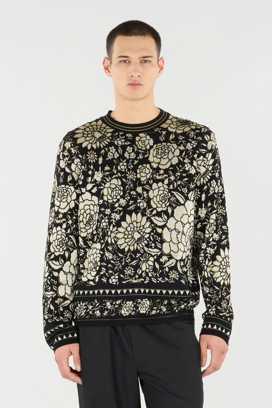 RC Wool Blend Sweater with Floral Design RC Wool Blend Sweater with Floral Design Black/White VNM604-MQ027