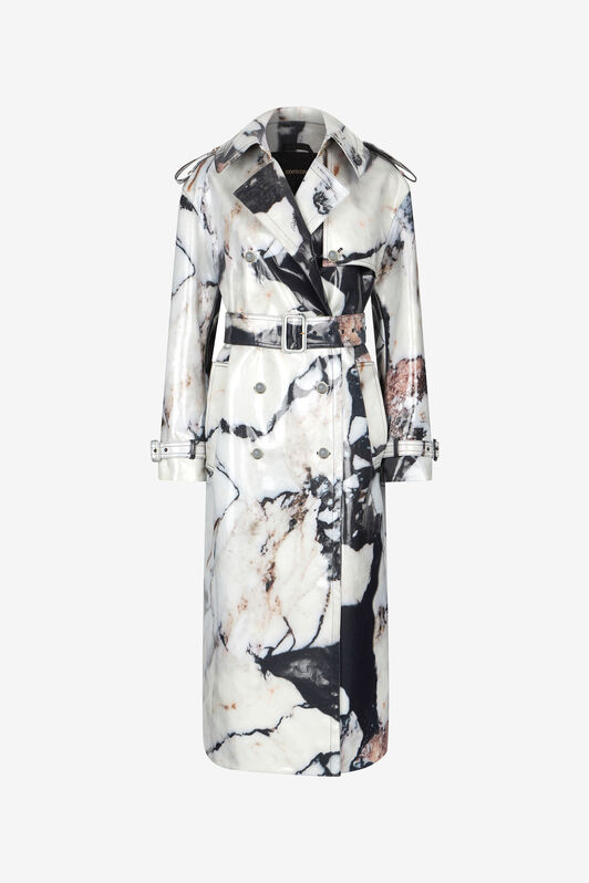 RC Double-breasted trench coat with Marble print Black/White TWT503-KGN18
