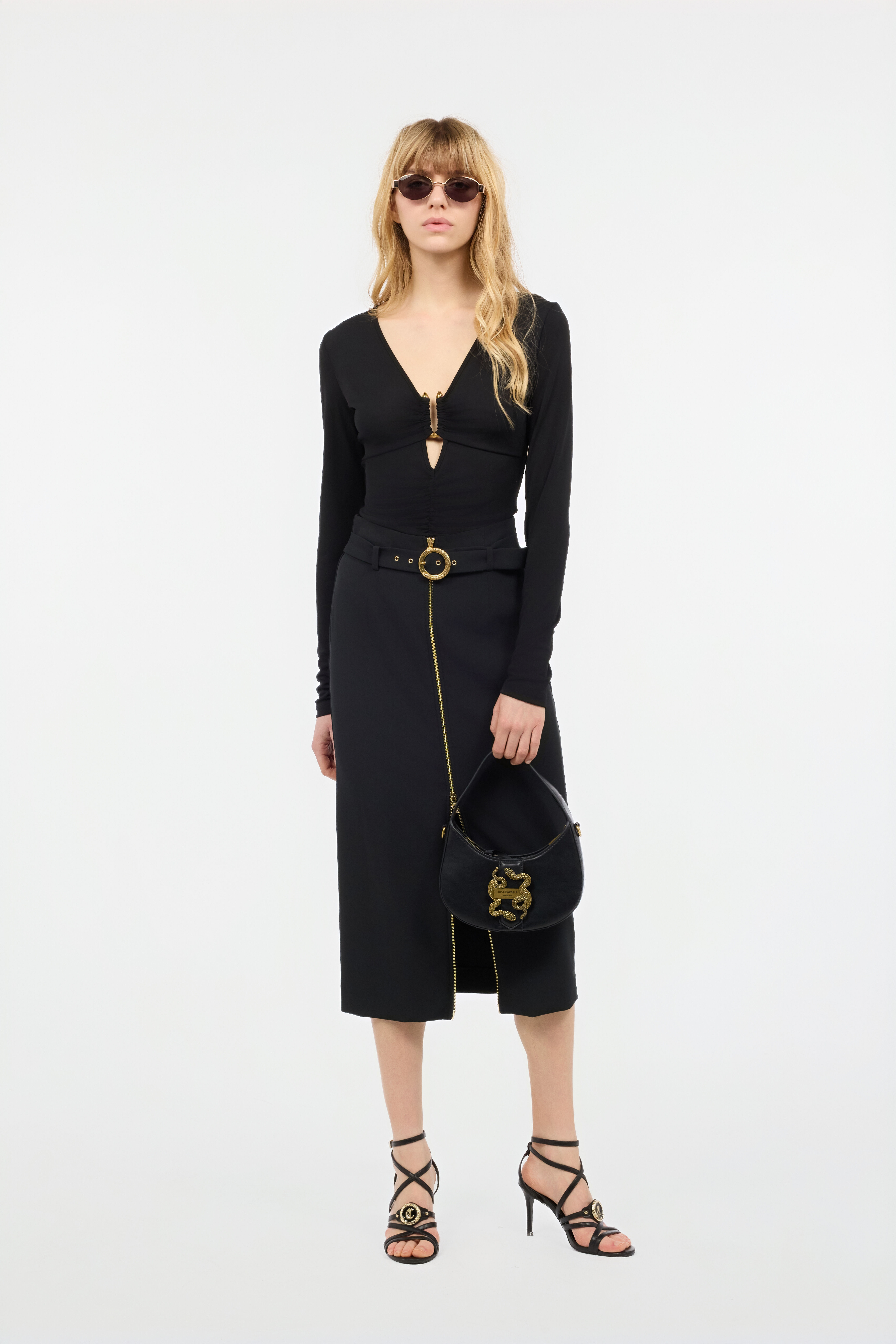 JC Midi Skirt With Branded Buckle Black UFT108-UF159