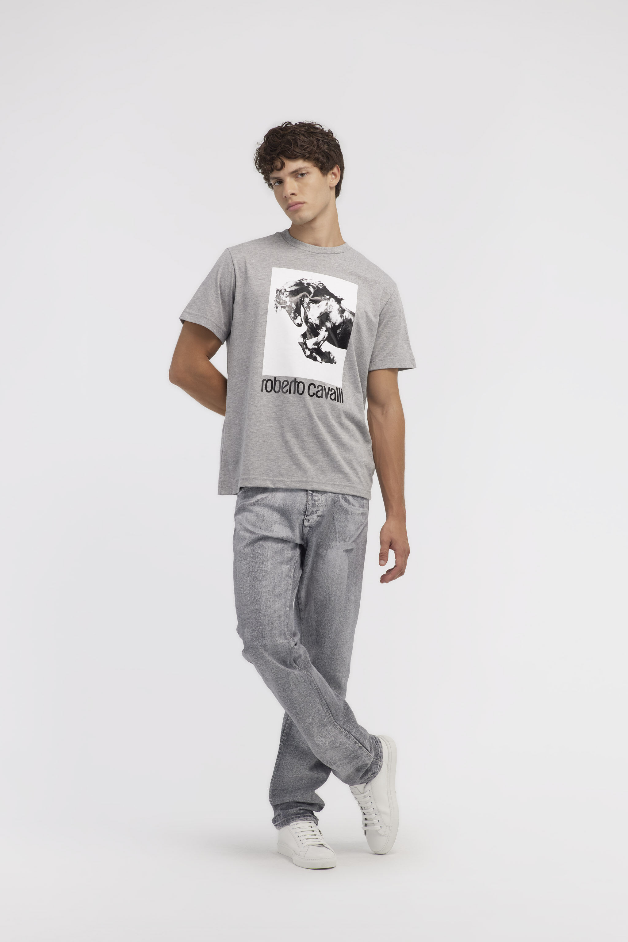 RC T-shirt con logo e stampa Cavallo Grigio NOT60D-JD016
