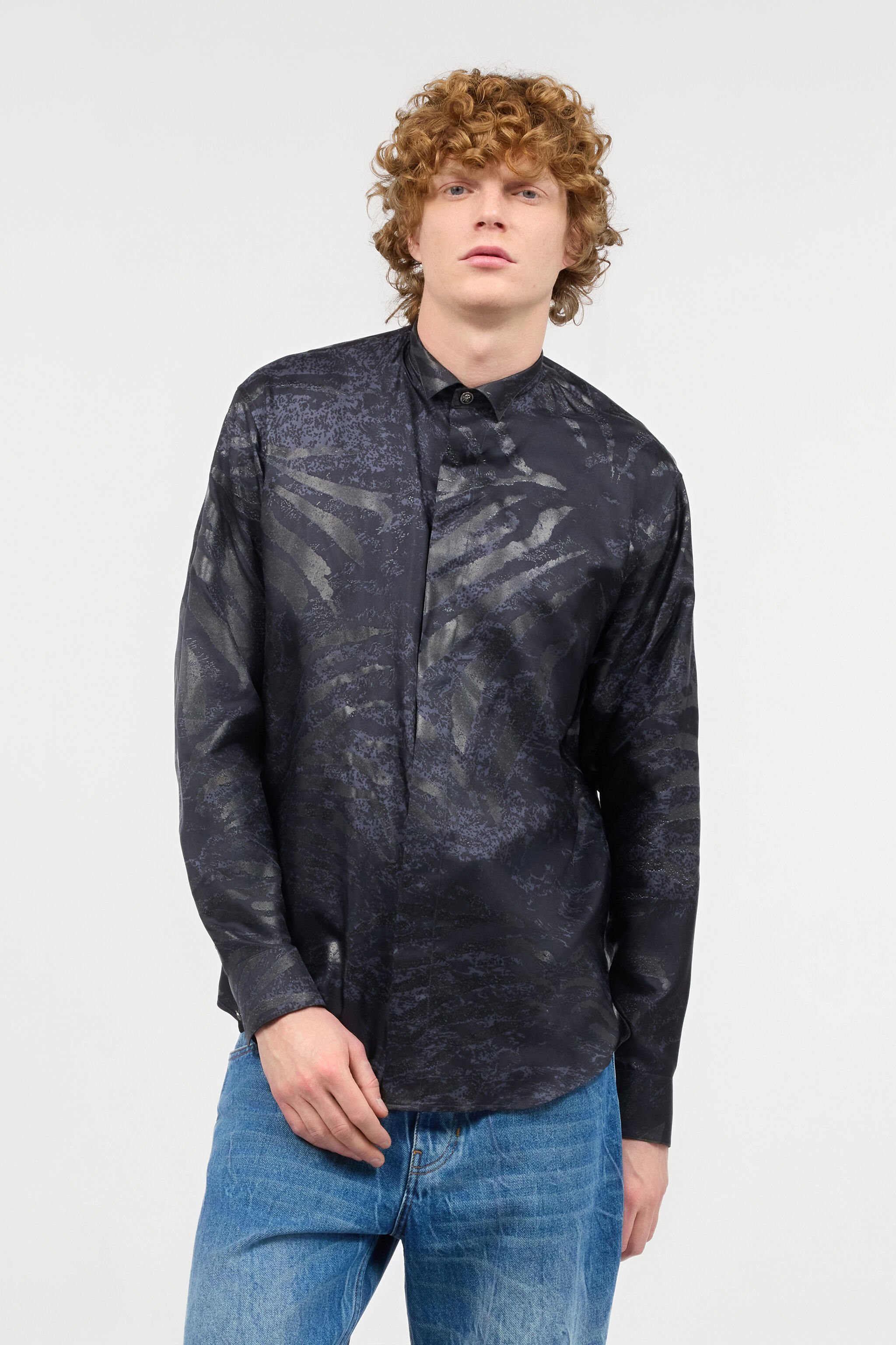 RC Animal-Print Silk Shirt Black URT716-4QN55