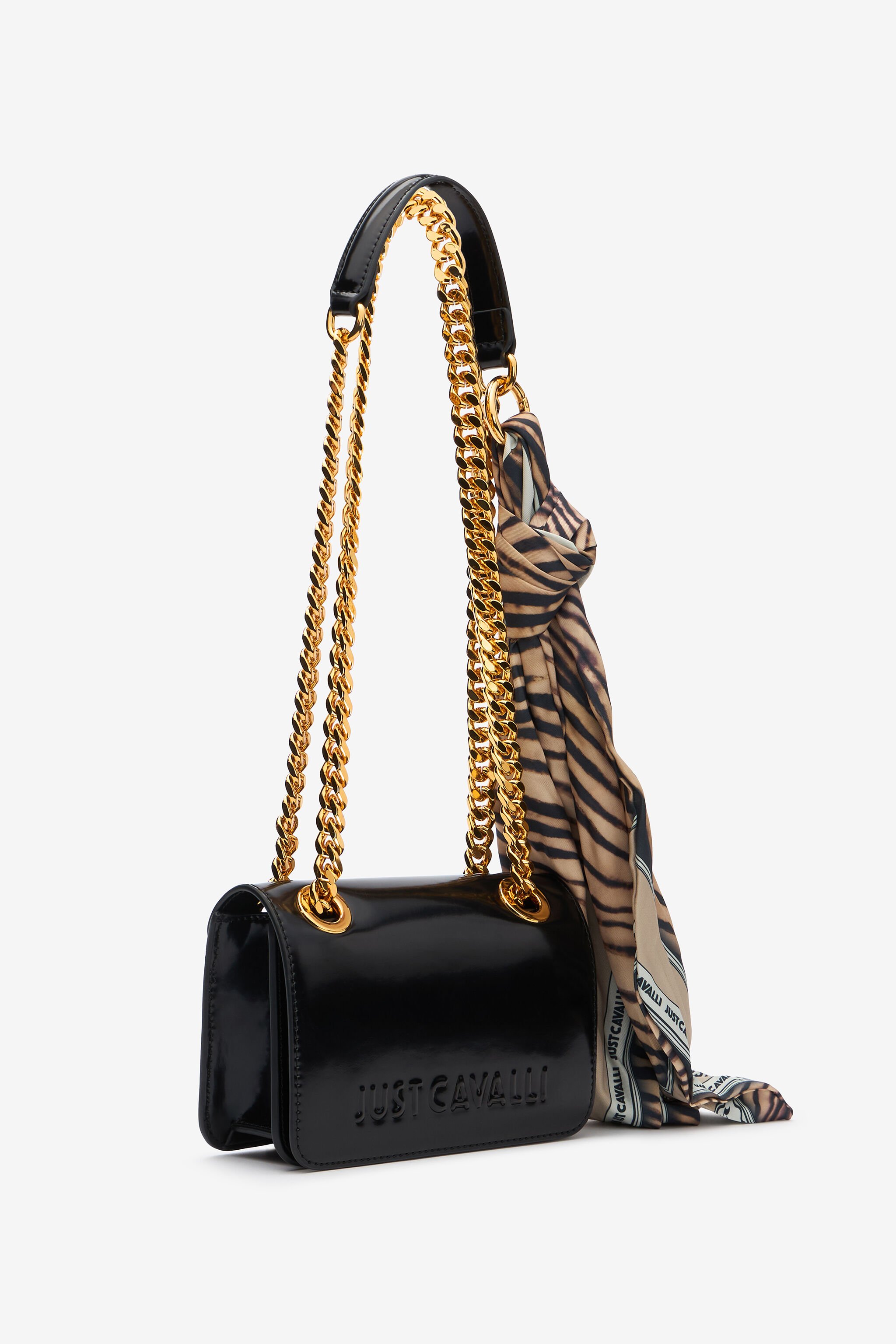 JC Bag With Chain Handles And Scarf BLACK UFB092-UF461