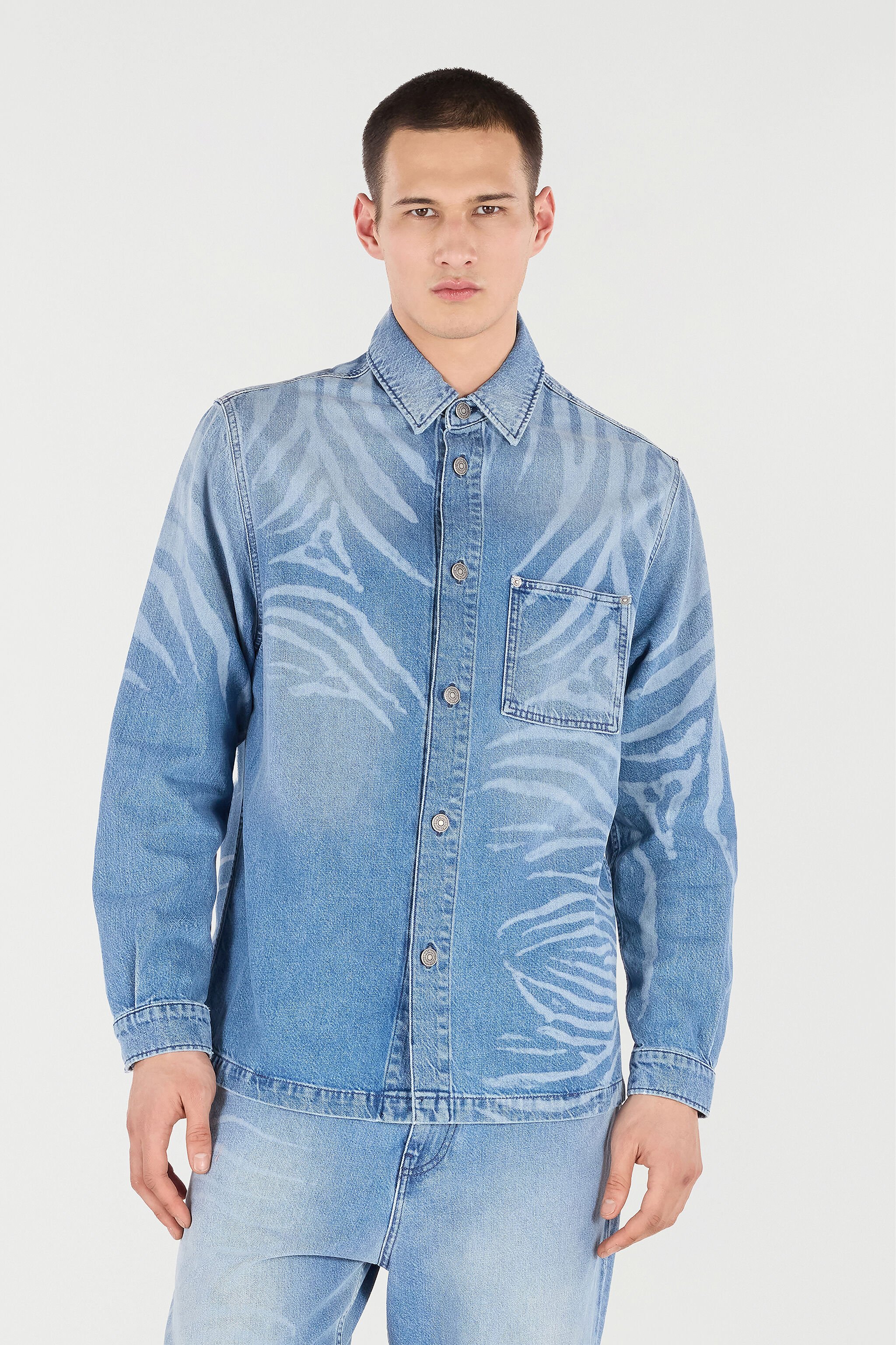 RC Denim Shirt With Tiger Skin Print Light blue URJ775-VMN73