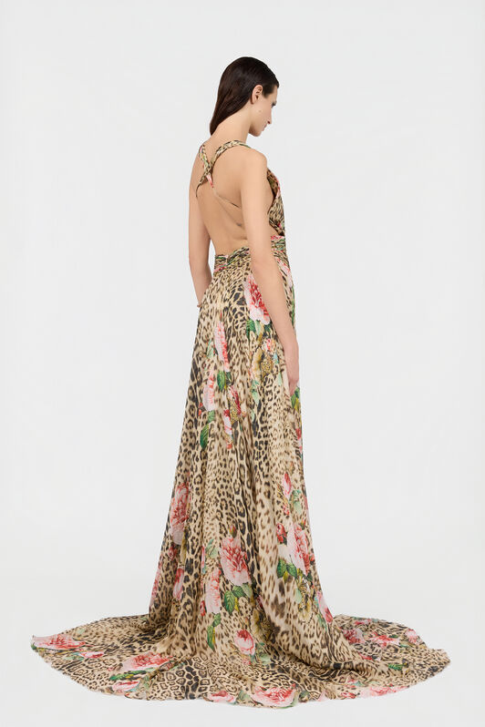 RC Jaguar Roses Print Silk  Dress NATURAL XQT158-HNT24