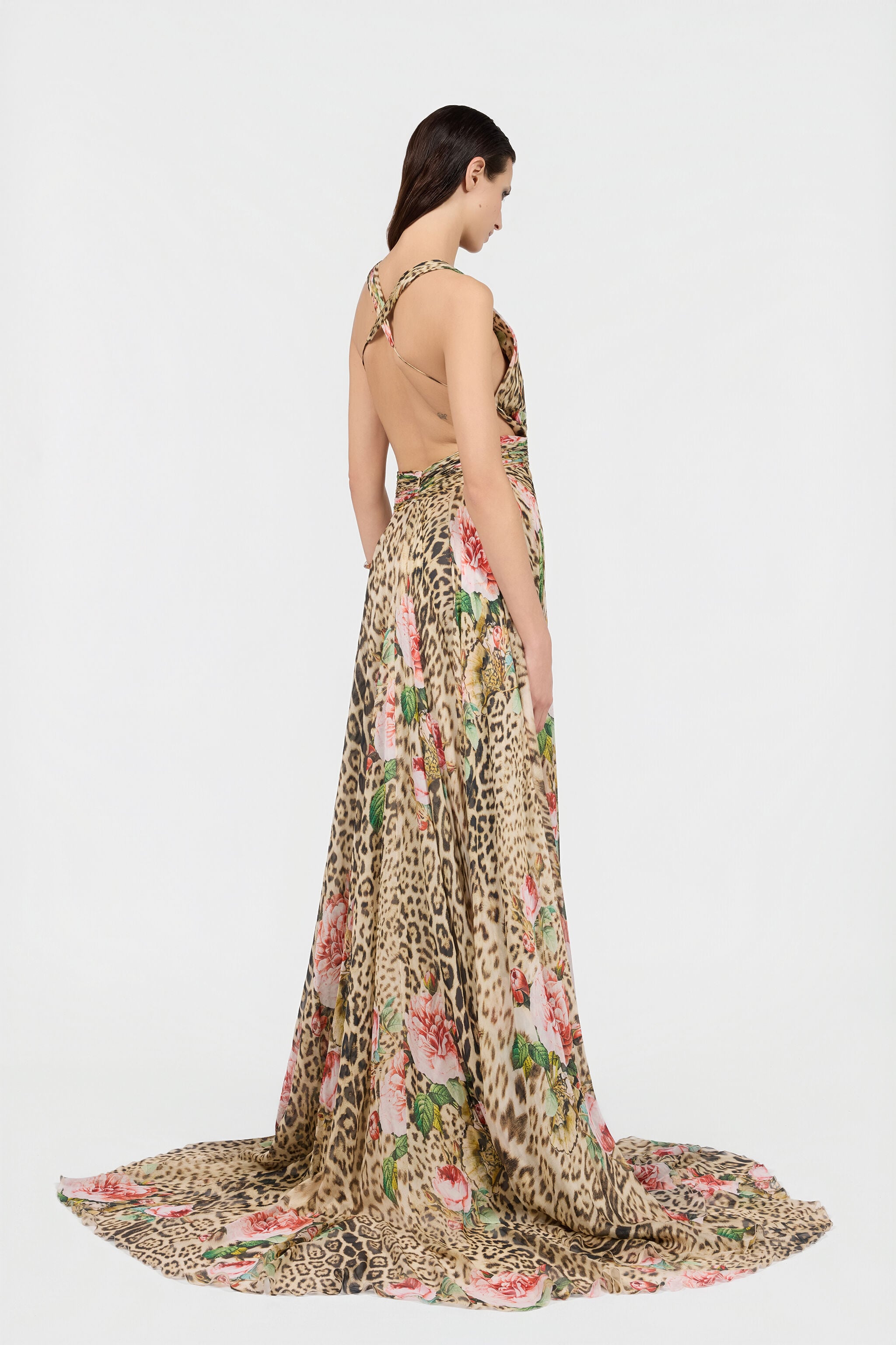 RC Jaguar Roses Print Silk  Dress NATURAL XQT158-HNT24