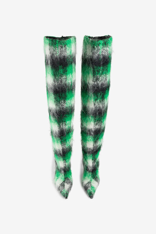 RC Tartan Thigh-High Boots Light green PWS002-GA079