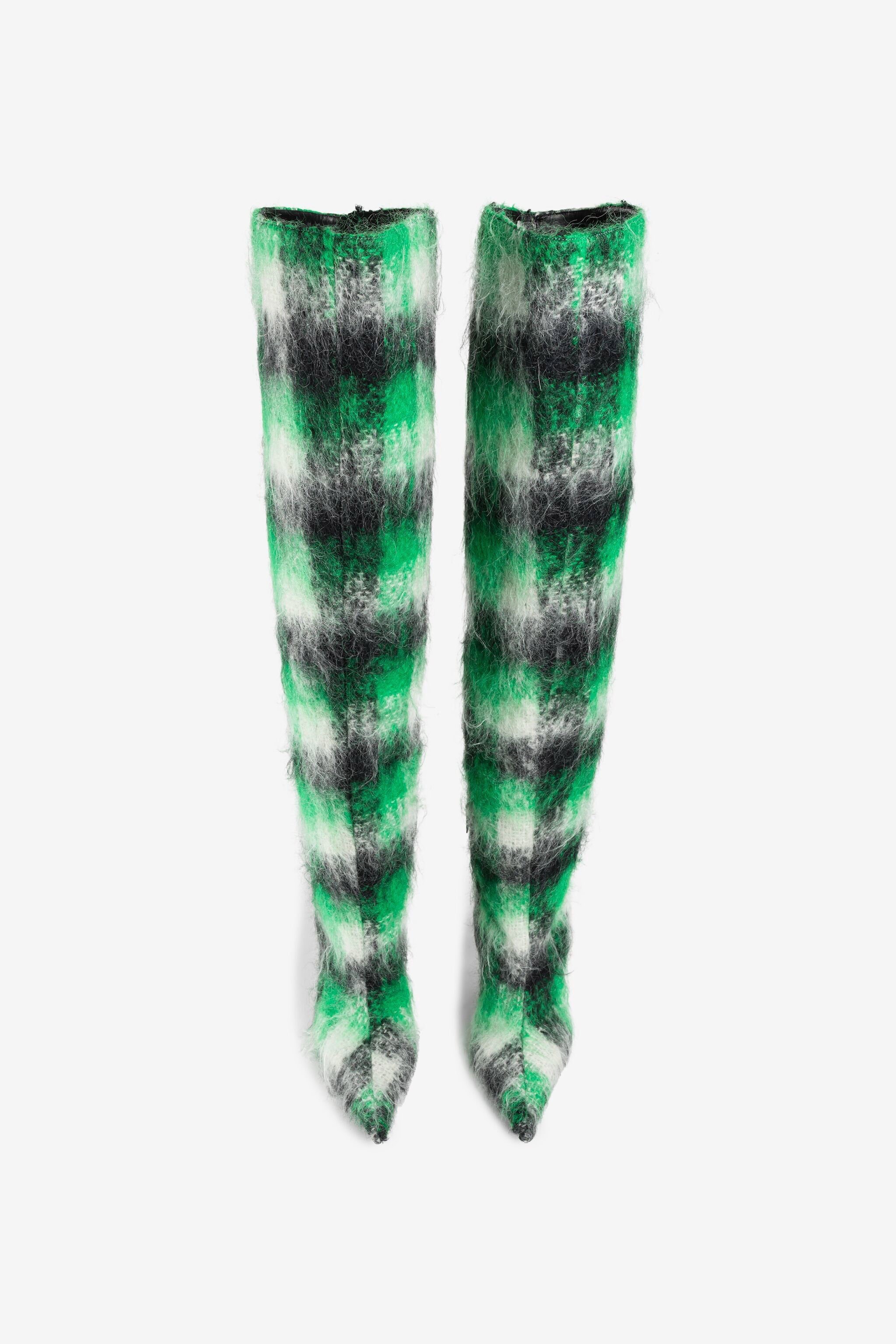 RC Tartan Thigh-High Boots Light green PWS002-GA079