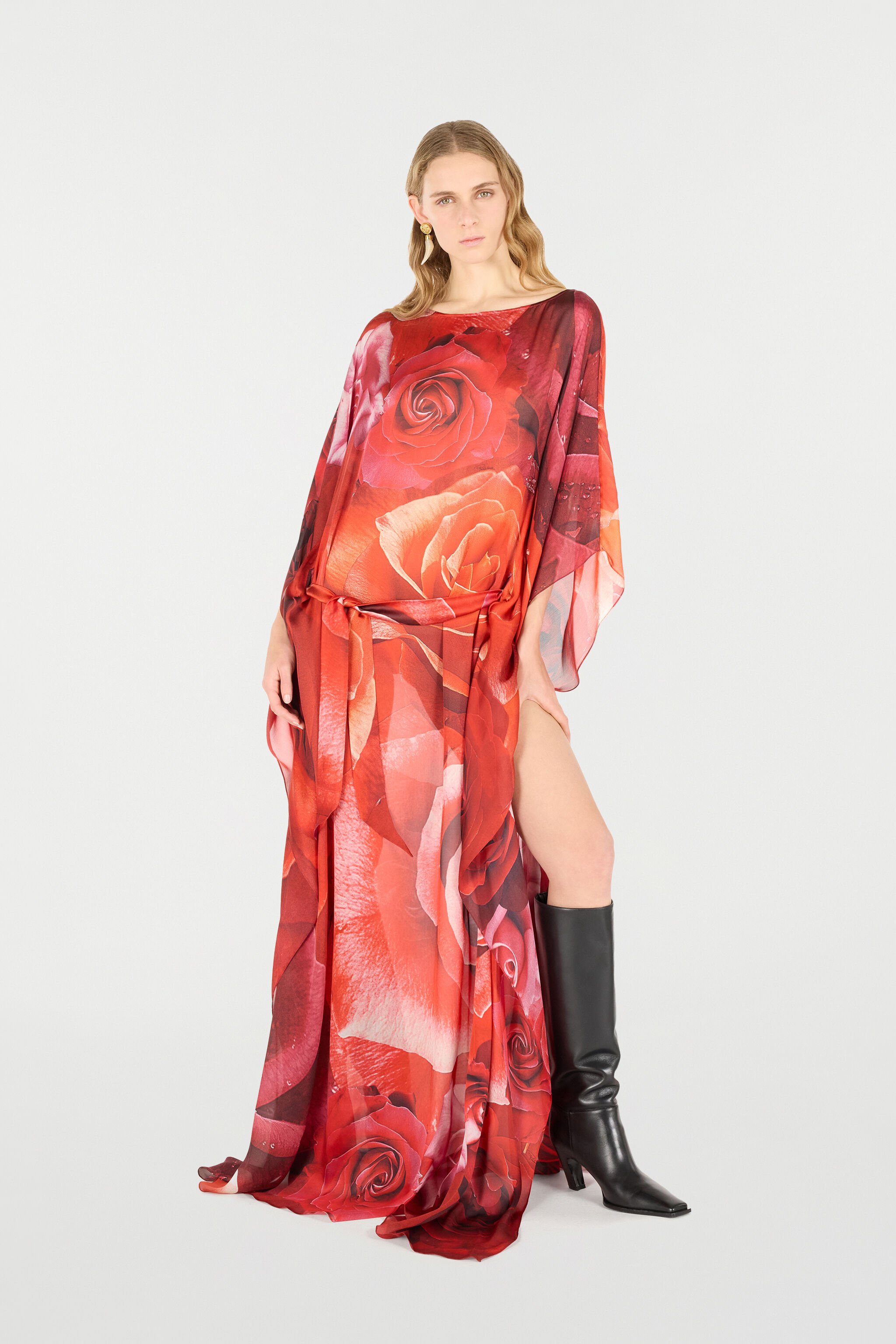 RC Langes Kleid mit Print Rose Rot UKT180-CTN48