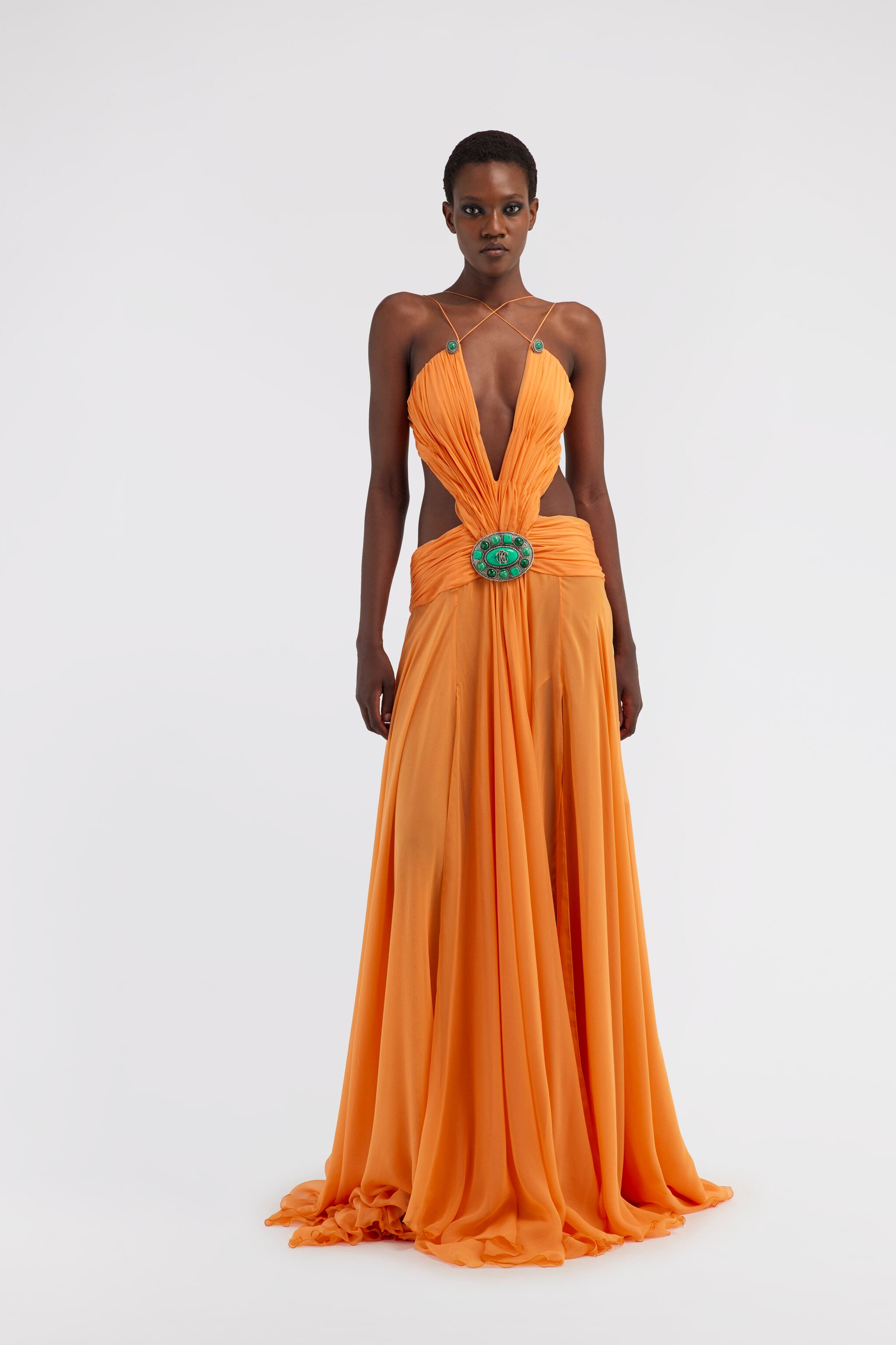 RC Long silk dress with cut-out Orange RKT100-XV005