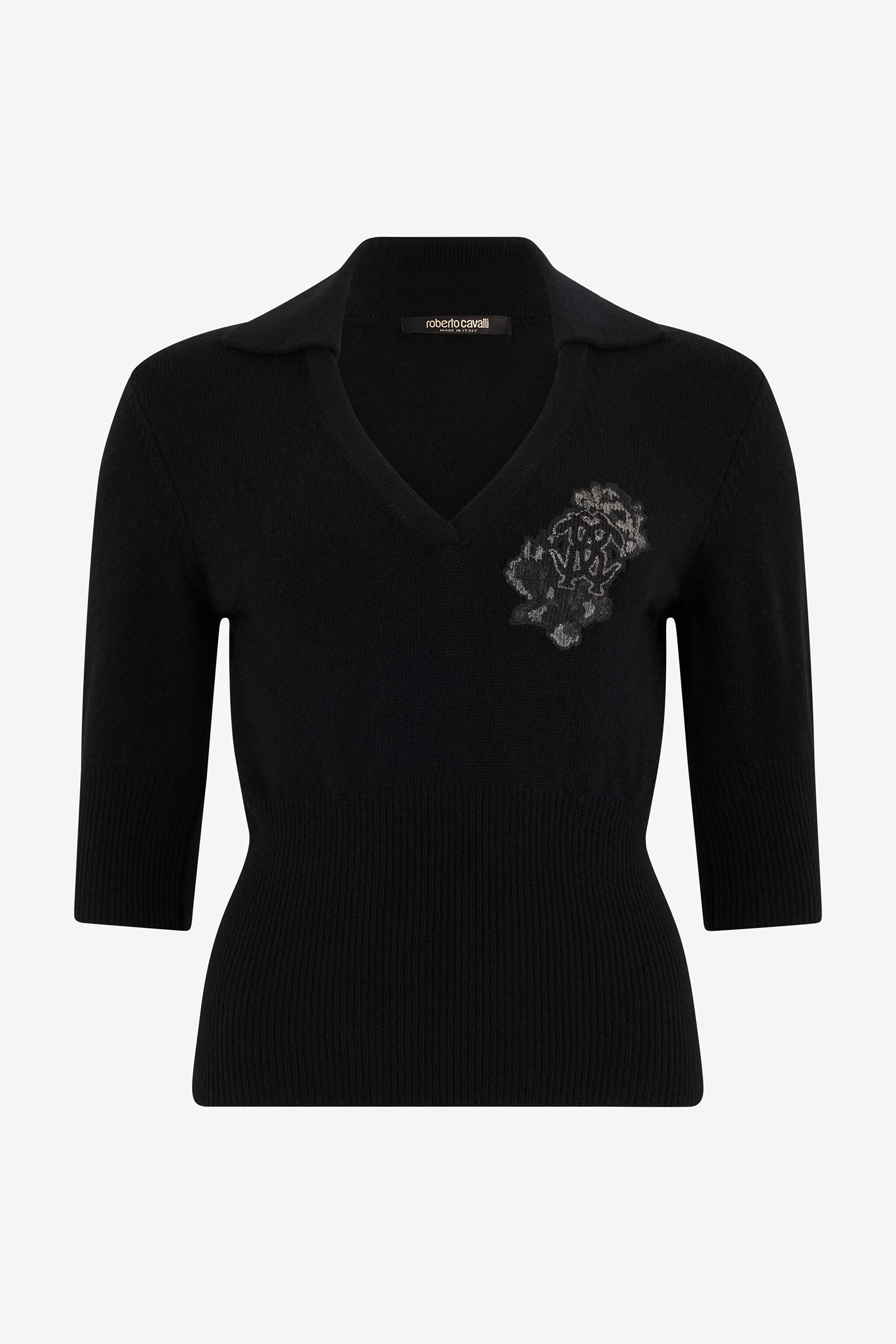 RC Black Sweater with Collar and Monogram Mirror Snake RC Black Sweater with Collar and Monogram Mirror Snake NERO VKM614-MQ013