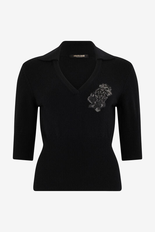 RC Black Sweater with Collar and Monogram Mirror Snake RC Black Sweater with Collar and Monogram Mirror Snake NERO VKM614-MQ013