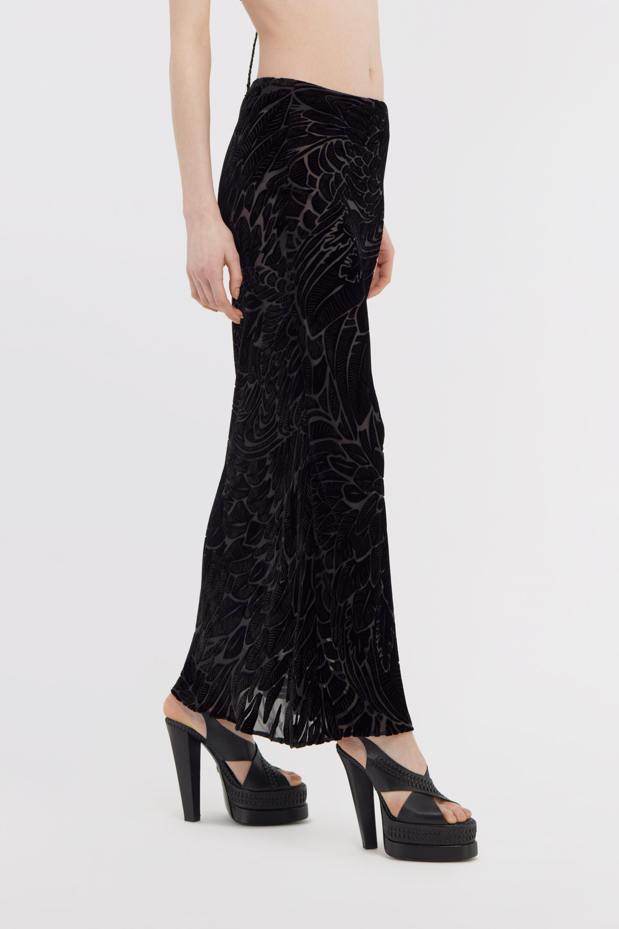 RC Plumage print devorè skirt Black SWT303-4RL76