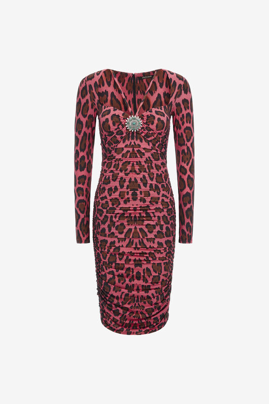 RC Midi-Kleid mit Leopardenmuster Fuchsia RWT171-LNI13