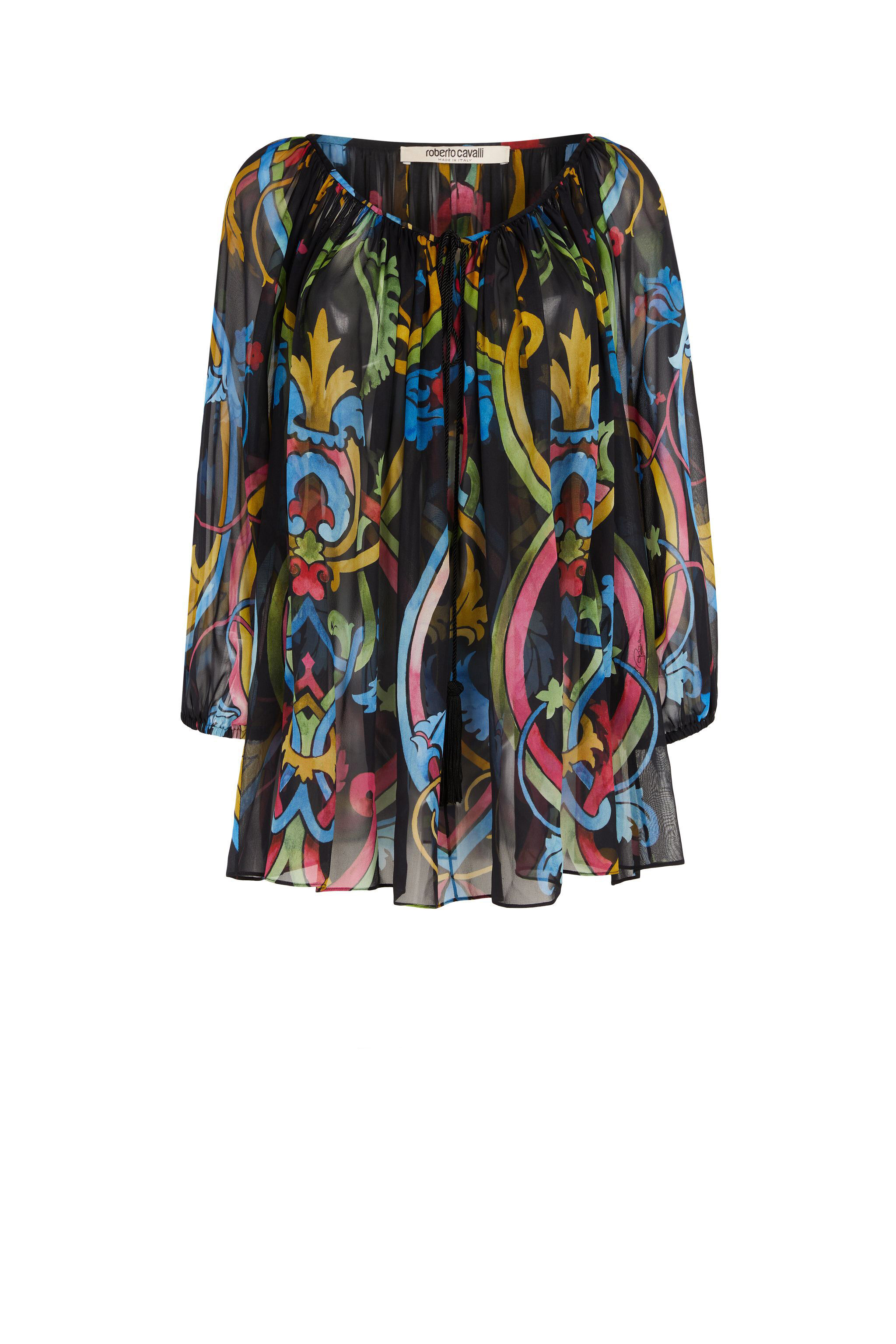 RC Ophelia-Print Silk Top BLACK LQT712-GFZ37