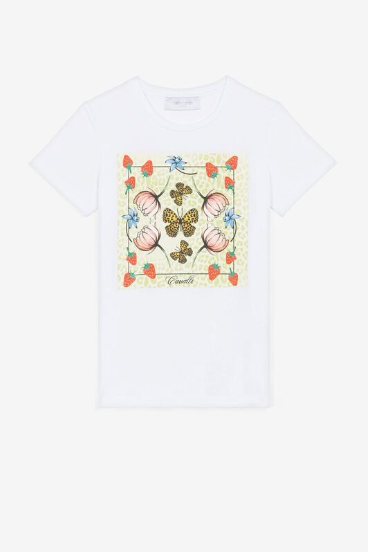 JU T-shirt con stampe farfalle e fragole Bianco QJT603-JV025