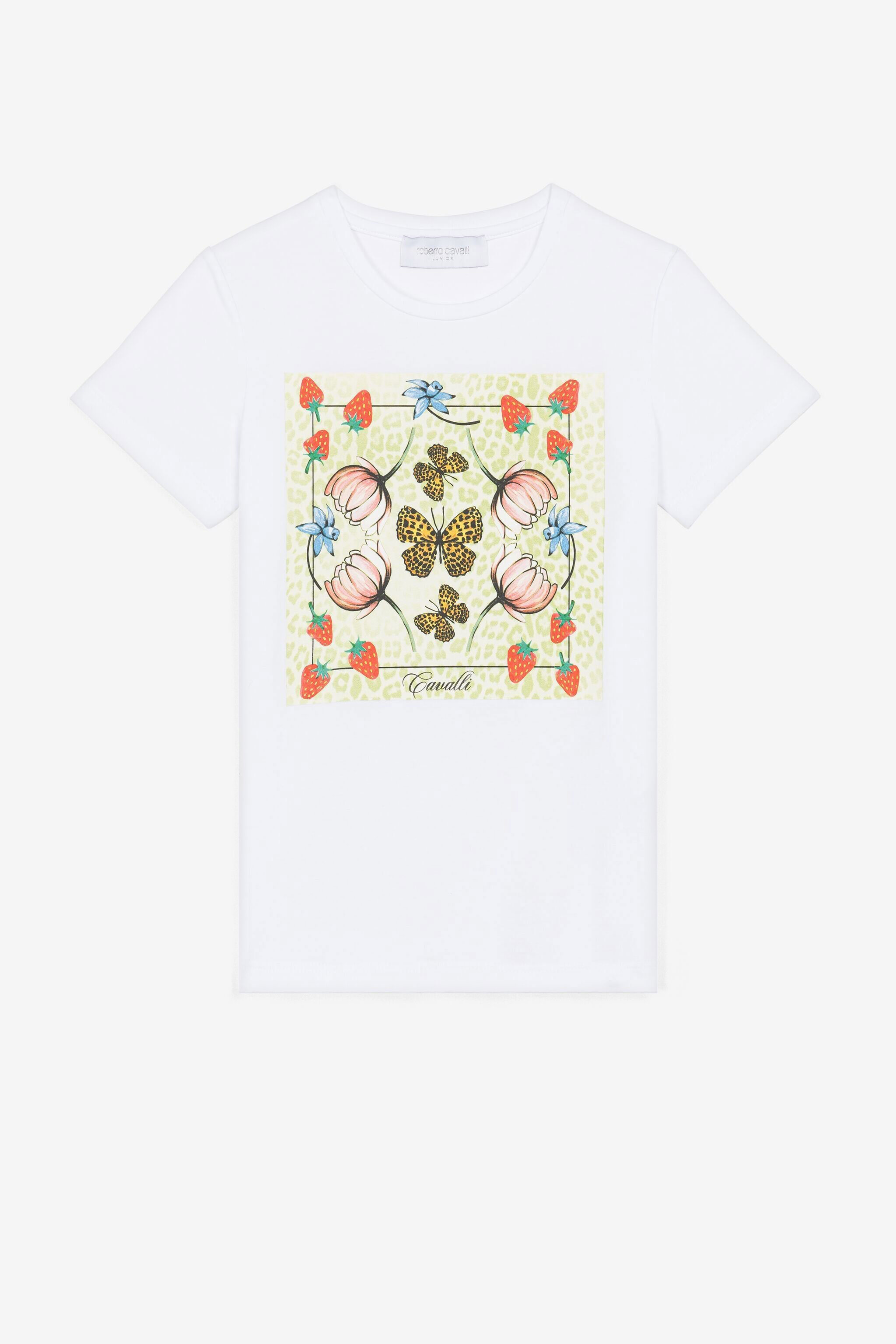 JU T-shirt con stampe farfalle e fragole Bianco QJT603-JV025