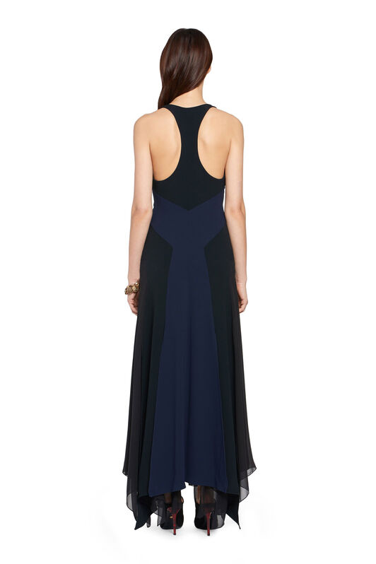 RC Abito lungo in cady con inserti in georgette Blu scuro HQT130-HR005