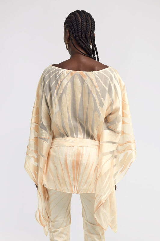 RC Ray Of Gold Print Satin Caftan Ivory TKT725-HLI15