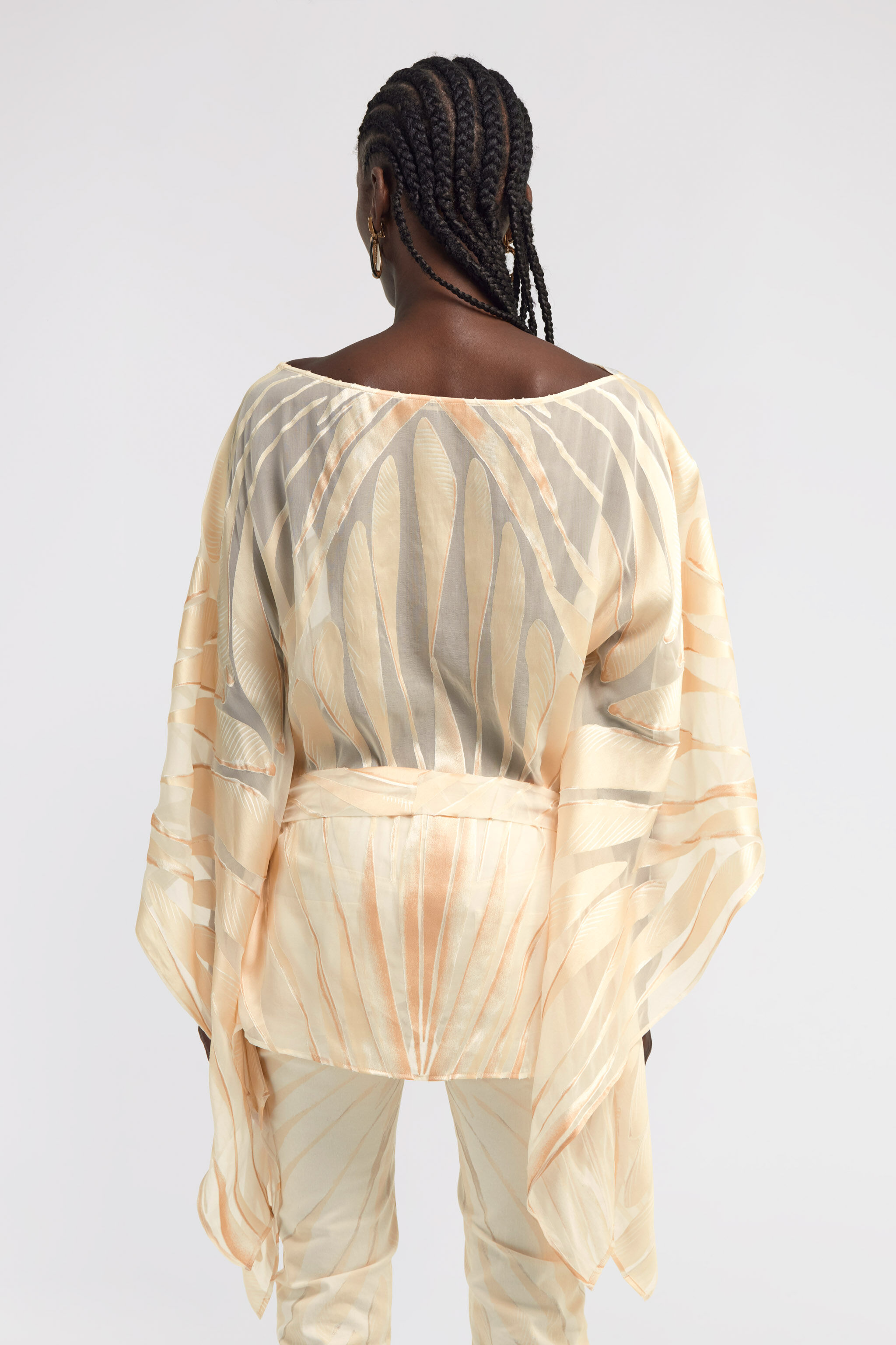 RC Ray Of Gold Print Satin Caftan Ivory TKT725-HLI15
