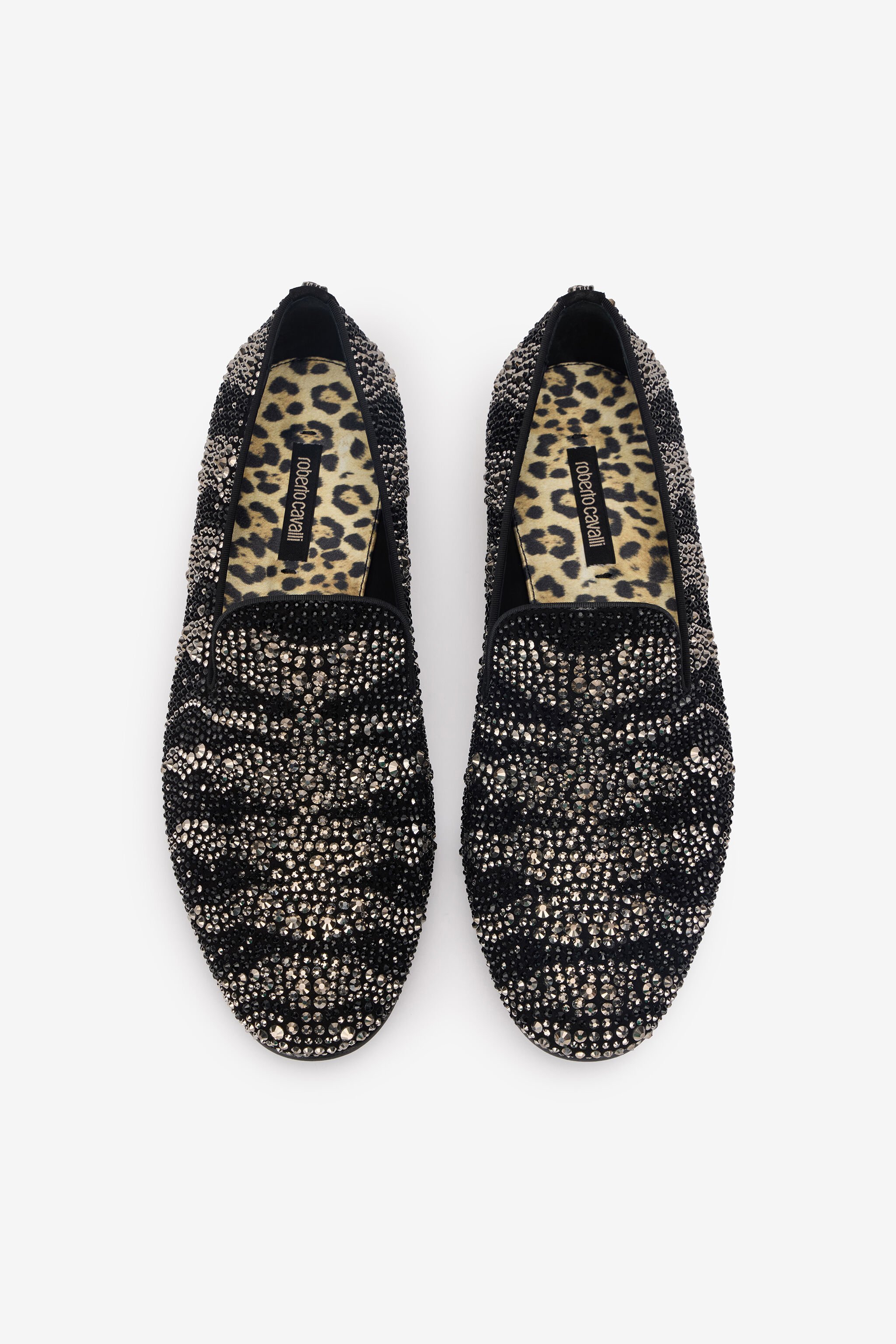 RC Animal-Print Loafers With Rhinestones Black/Silver URS004-SE127