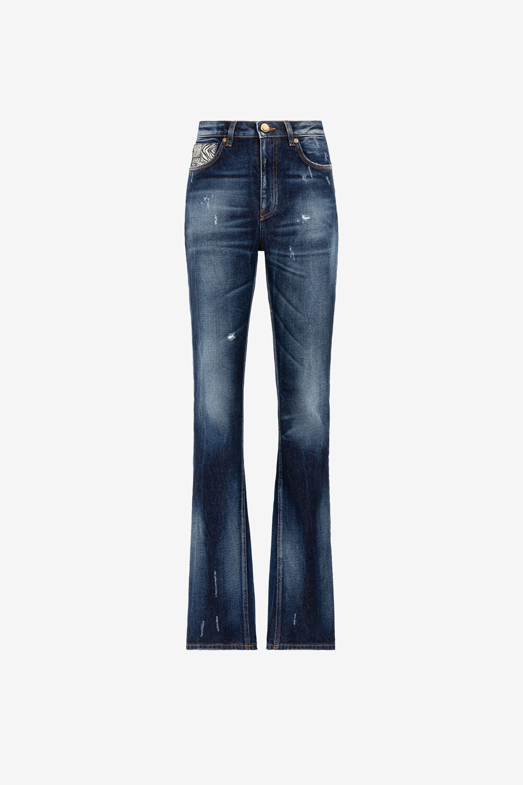 RC Animalier Patchwork-Print Appliqué Straight-Leg Jeans Dark blue OQJ218-DS004