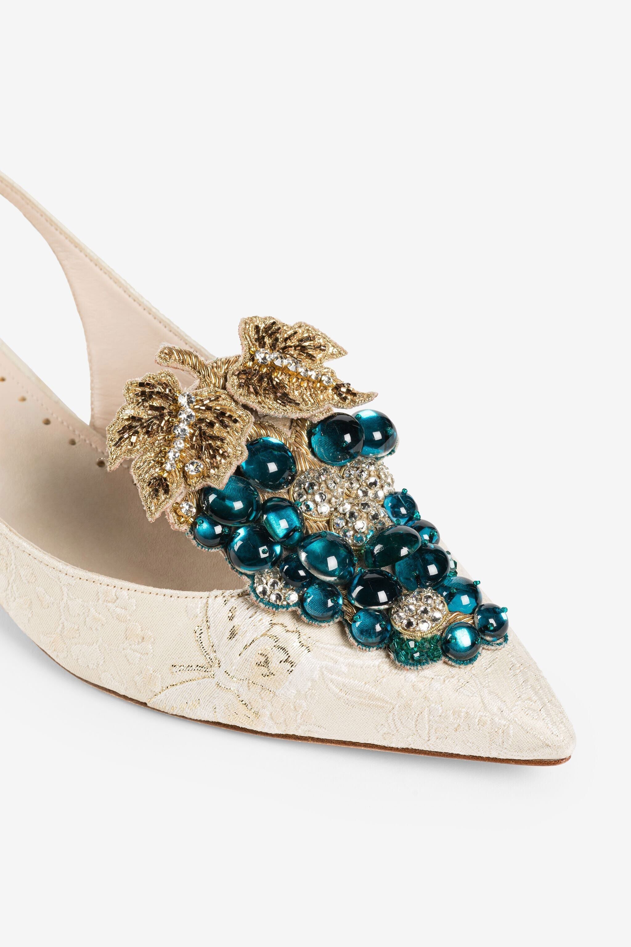 RC Le Pettegole Grape-Embellished Slingback Pumps Ivory QWS009-FT228
