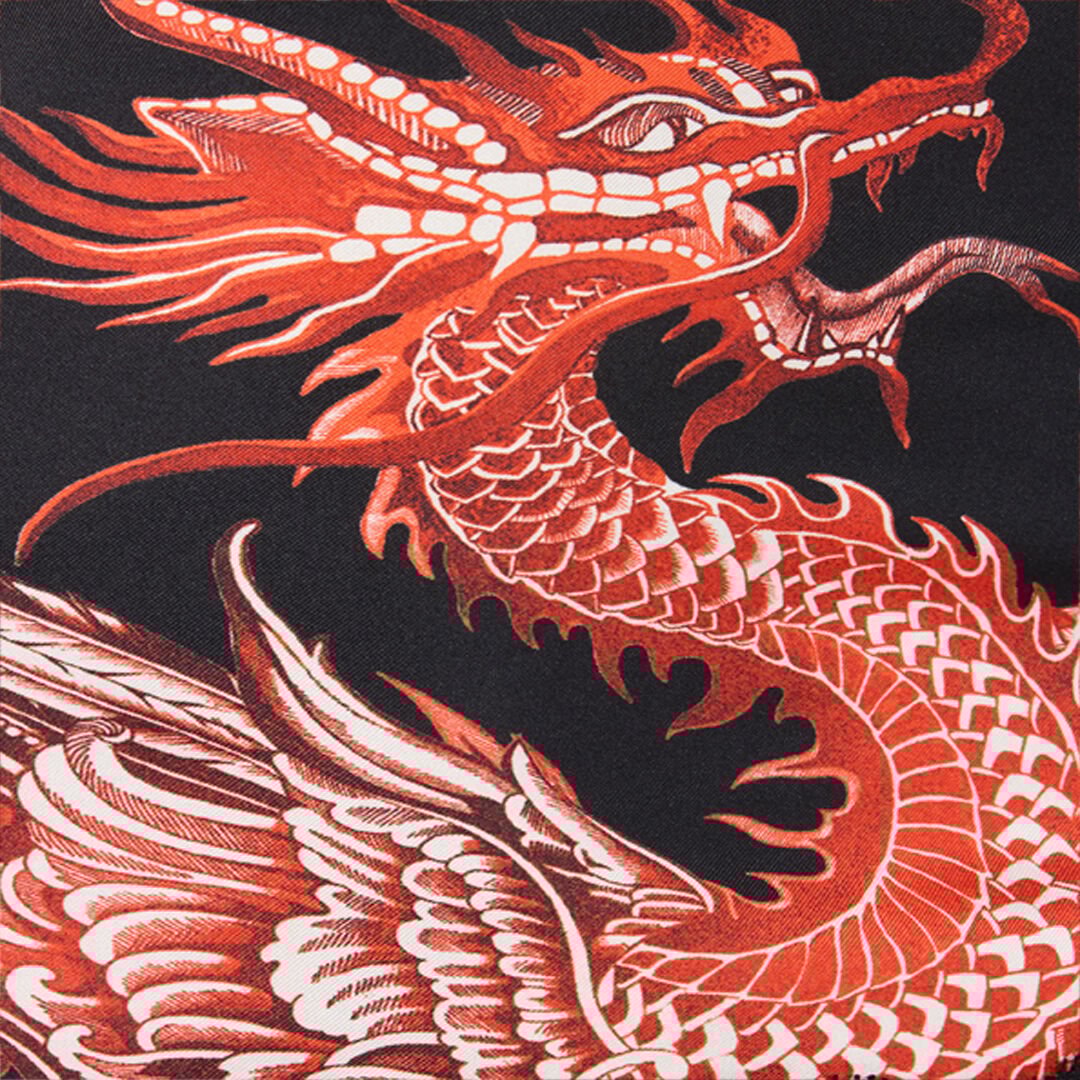RC Silk Mini Skirt with All-Over Dragon Print Black/Red VQT302-OZP75