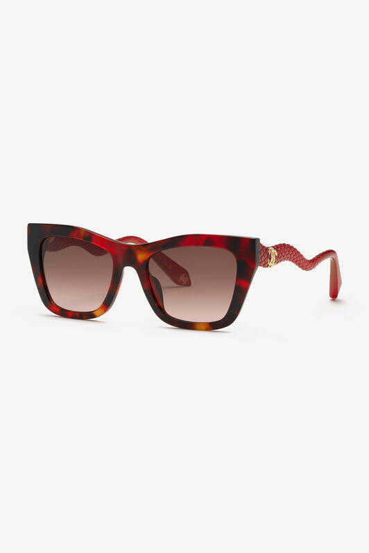 RC Geometrische Sonnenbrille mit Bügeln im Skaleneffekt SHINY RED HAVANA UALD13-ID208