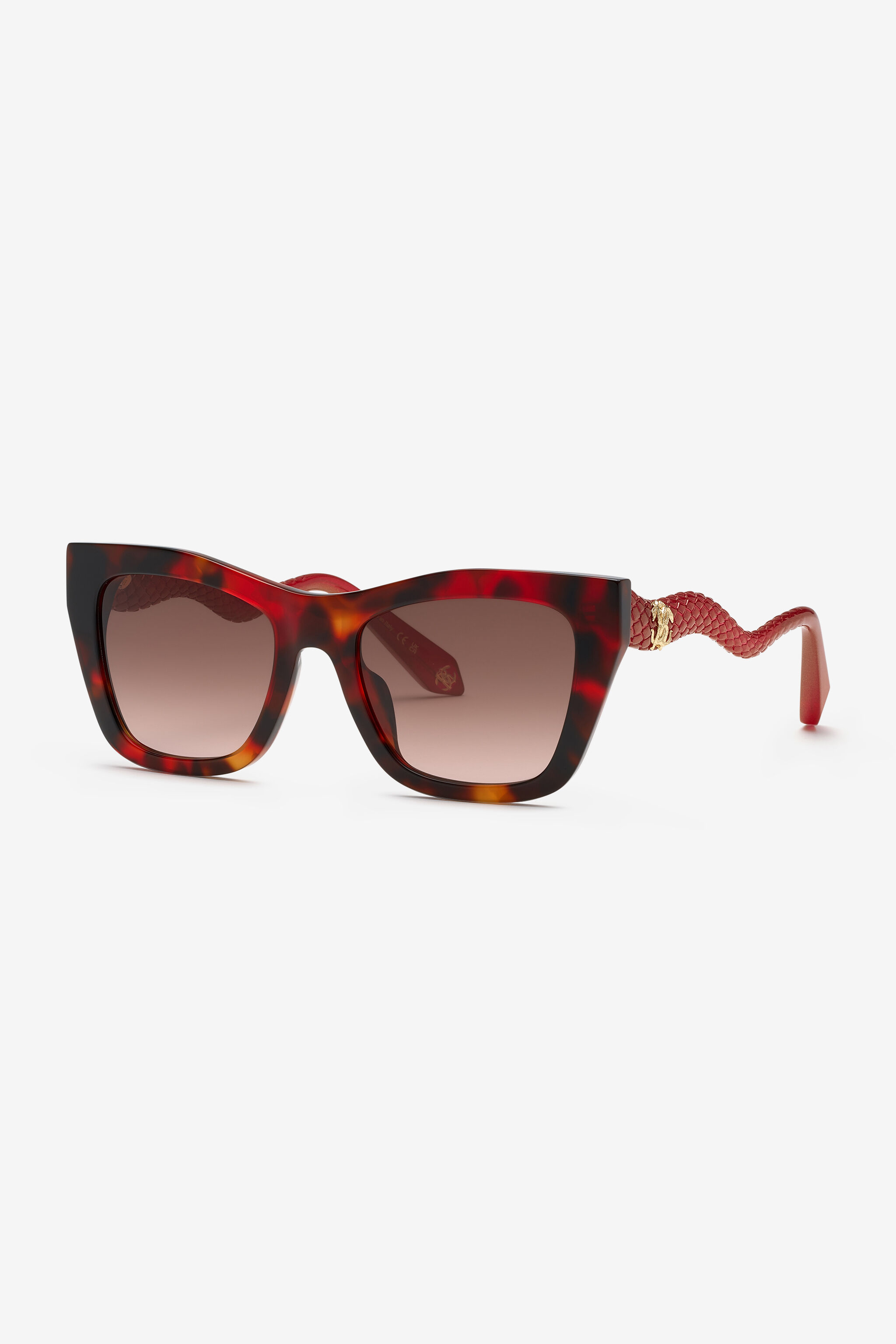 RC Geometrische Sonnenbrille mit Bügeln im Skaleneffekt SHINY RED HAVANA UALD13-ID208