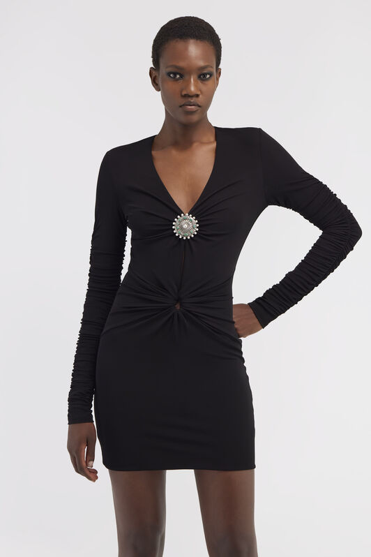 RC Vestido corto con volantes y piedras Negro RWT142-JJ036