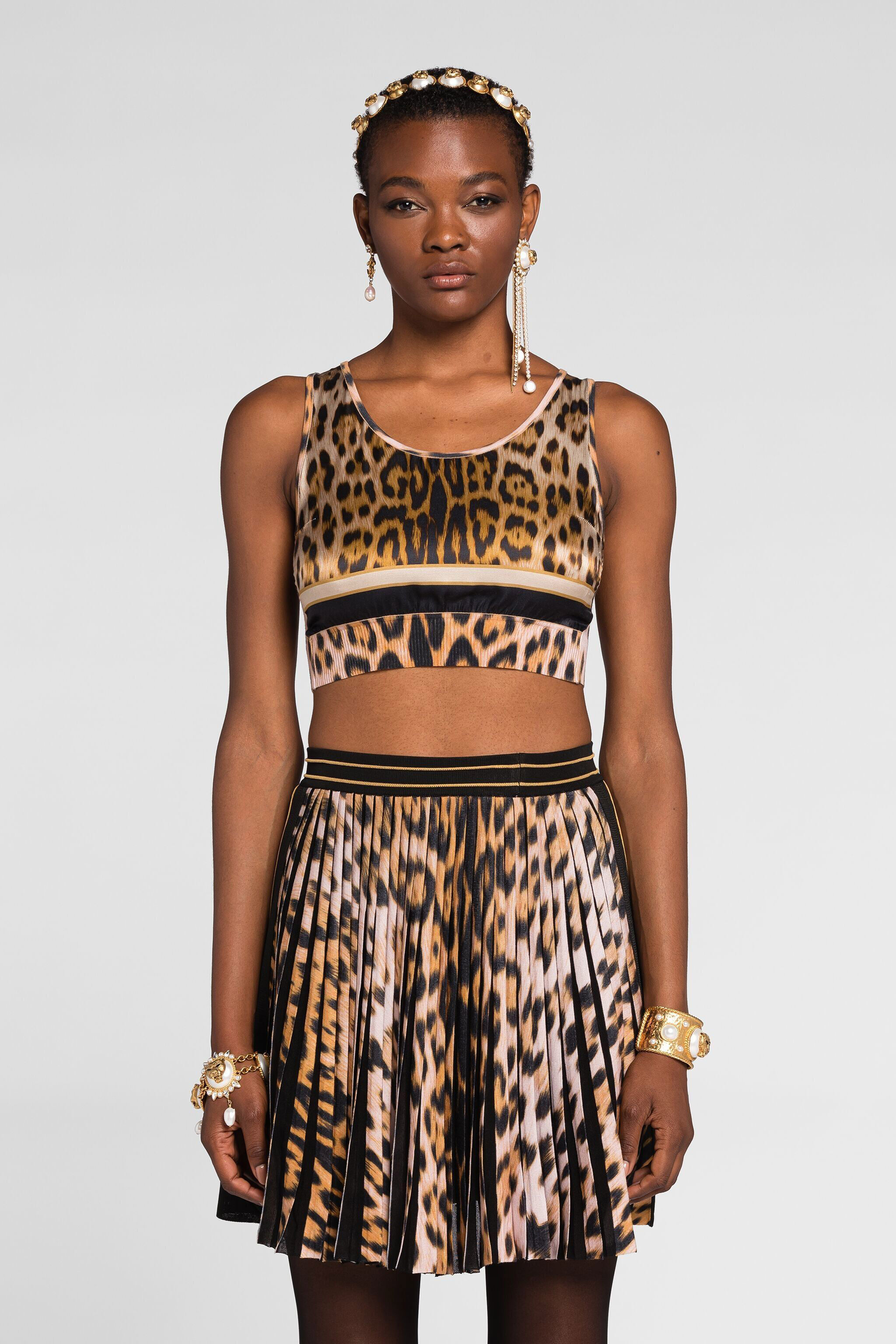 RC Leopard-print cropped top Marrón claro QKM605-MH001