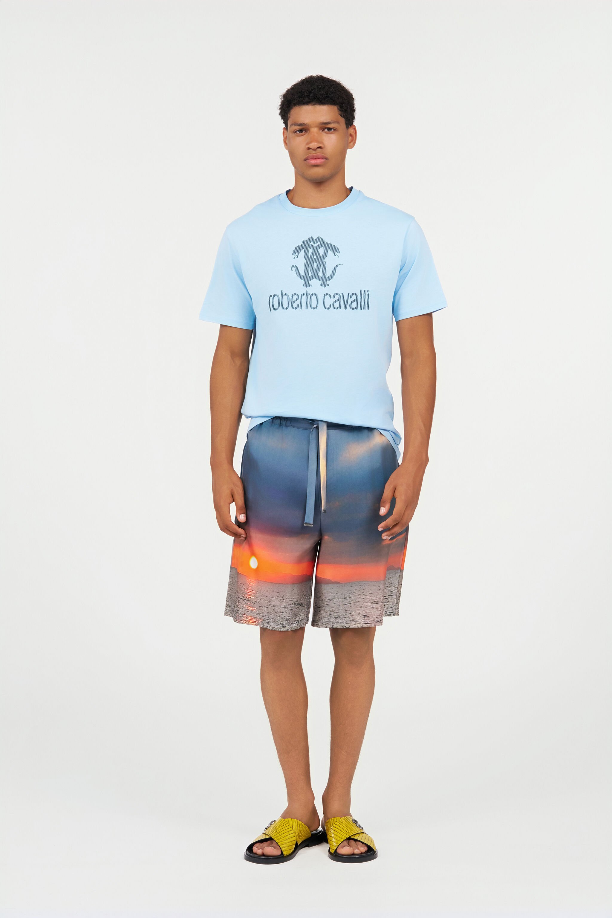 RC Seidenshorts Mit Sonnenuntergang-Print Blau/Orange UMT272-4QP89