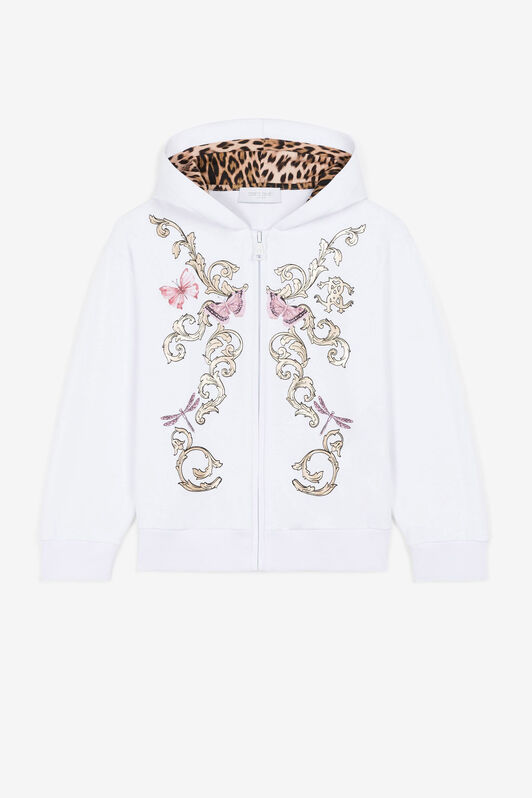 JU Sweat à capuche zippé en coton à imprimé filigrane Blanc QJT907-CF050