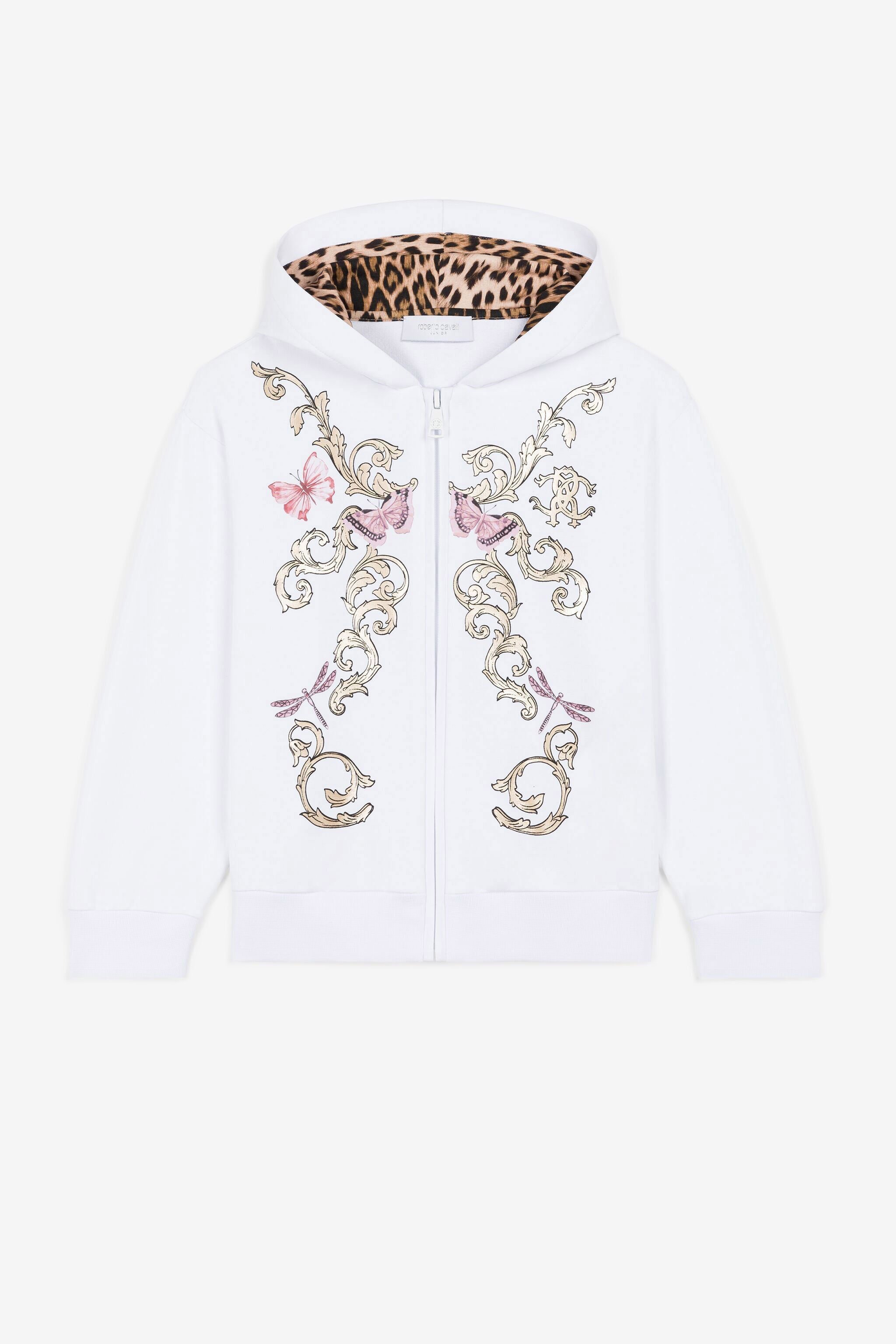 JU Sweat à capuche zippé en coton à imprimé filigrane Blanc QJT907-CF050