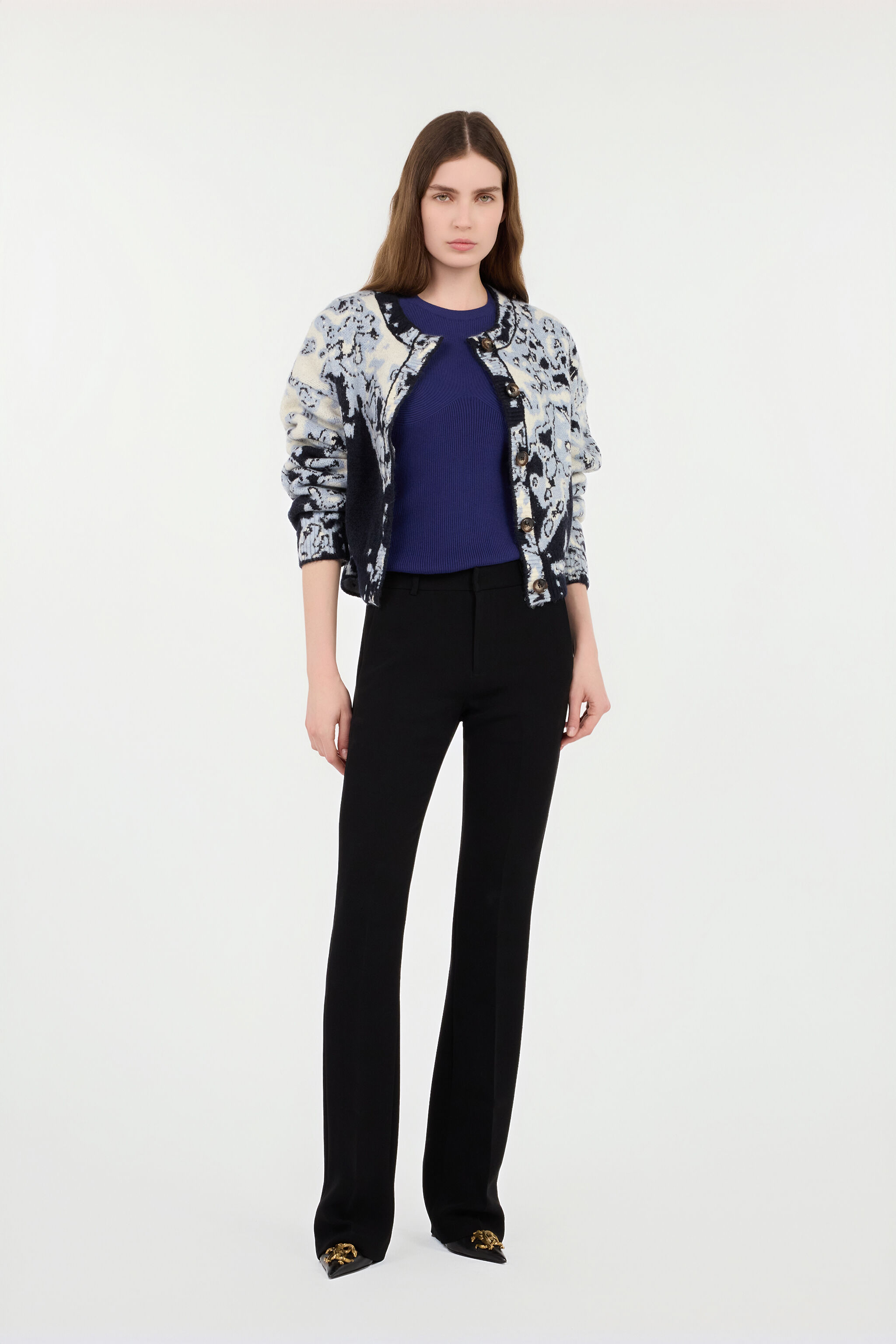 Abstract Jacquard Cardigan in BLUE APPALOUSA for Women | Roberto