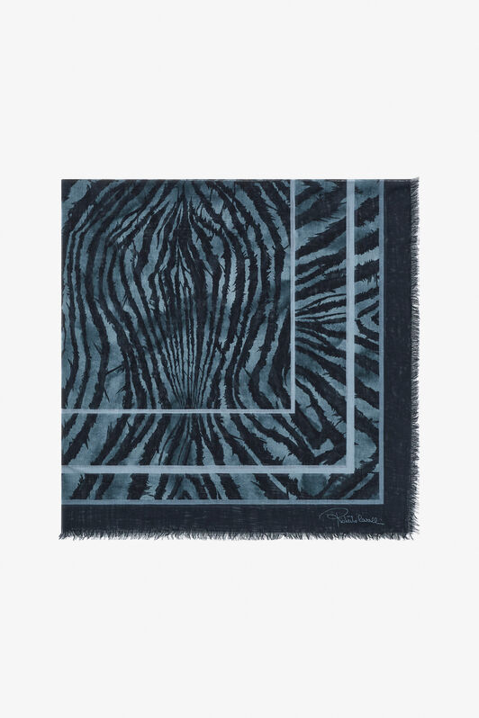 RC Roberto Cavalli shawl with Freedom print Bleu foncé SYI00B-OBL54