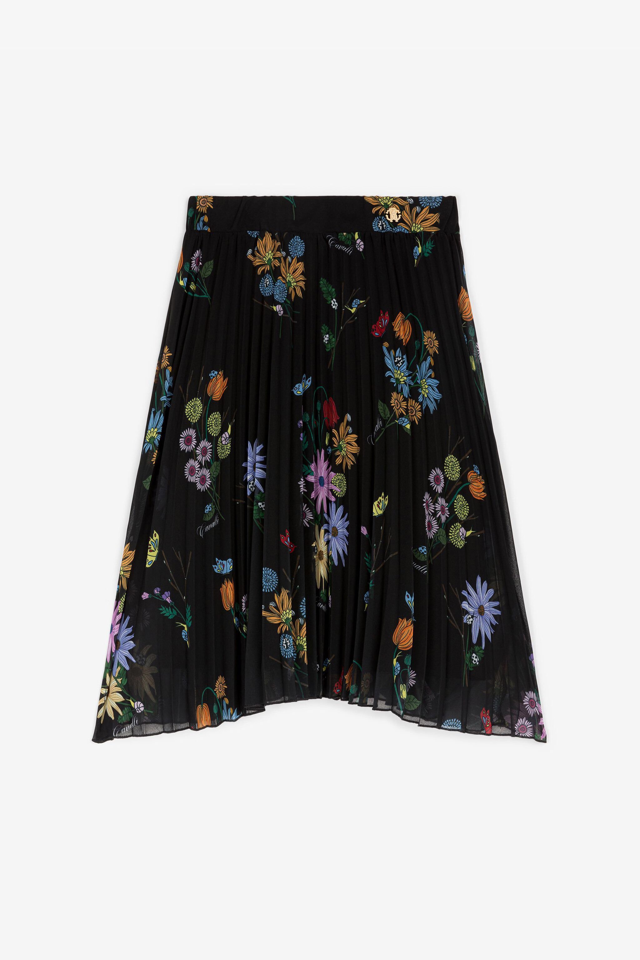JU Floral-Print Pleated Skirt Black RJT30E-7GH92