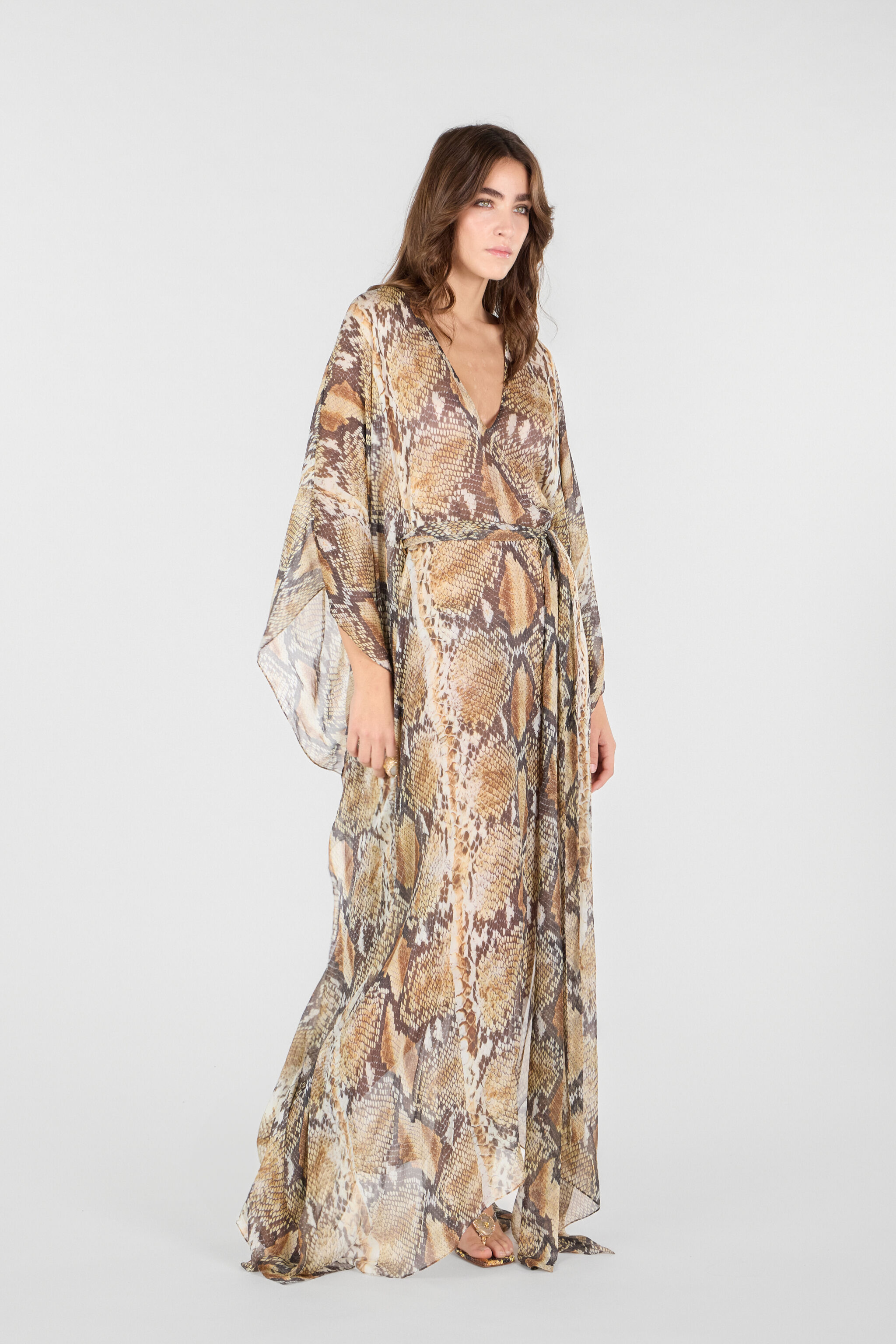 RC Python Print Kaftan Light Brown UWW005-HNN93