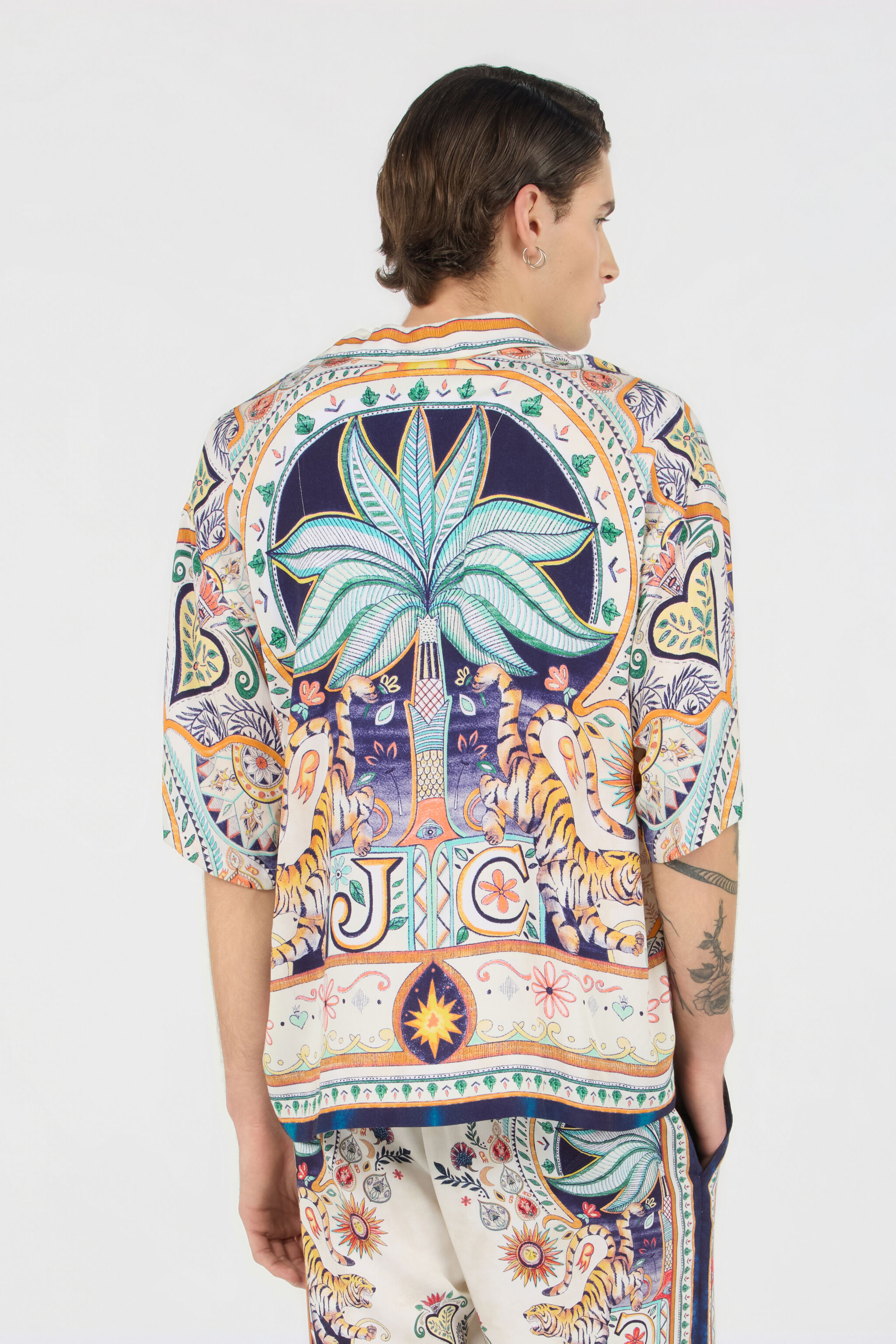 JC Camicia con Stampa Tropical Garden OFF WHITE WFM008-WF156