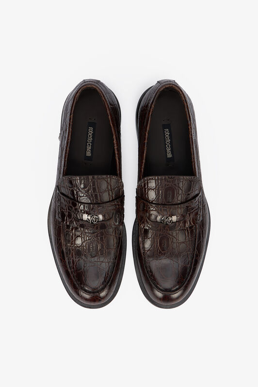 RC Brown Leather Loafers with Crocodile Effect RC Brown Leather Loafers with Crocodile Effect Black URS041-PZU02