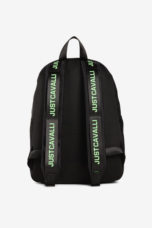 JC Just Cavalli Logo-Print Backpack BLACK & GREEN Q62334-Q1237